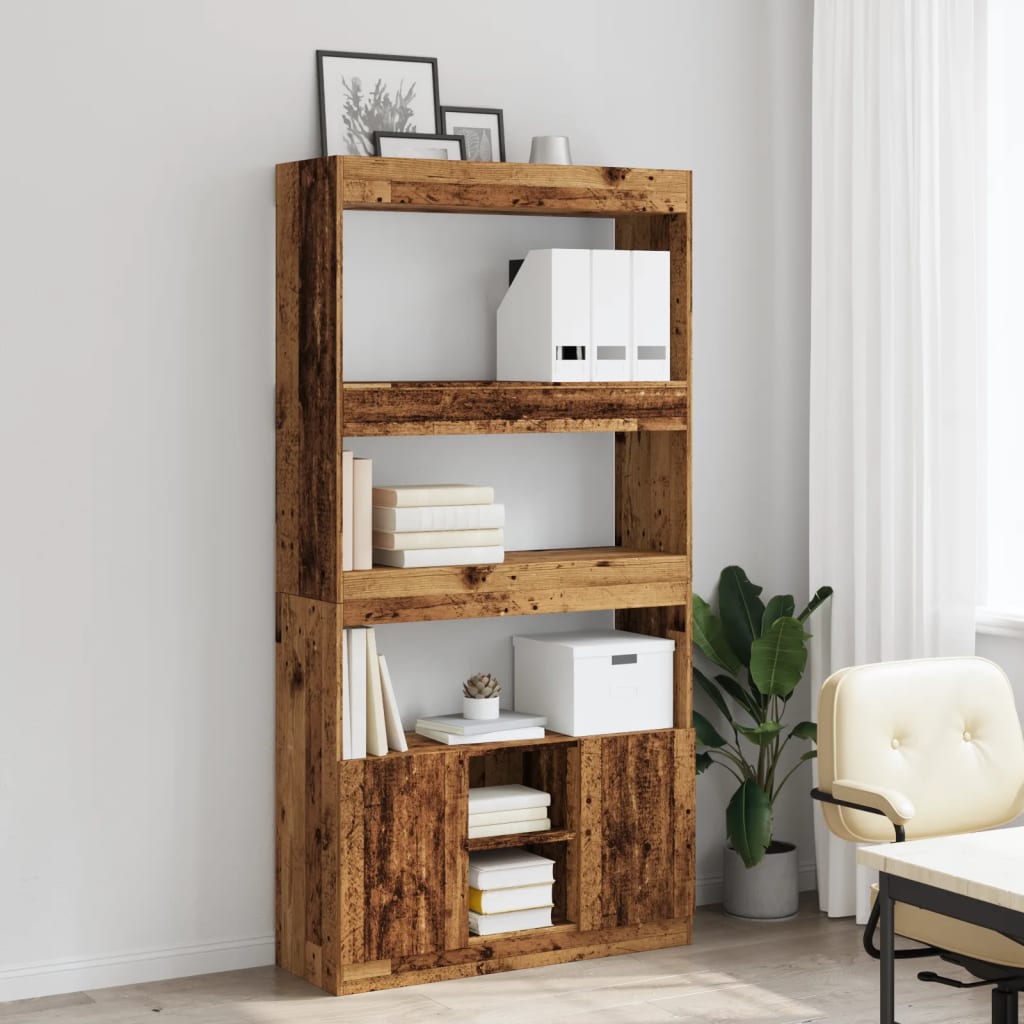 Hoge kast 92x33x180 cm bewerkt hout oud houtkleurig is nu te koop bij PeponiXL, paradijselijk wonen!