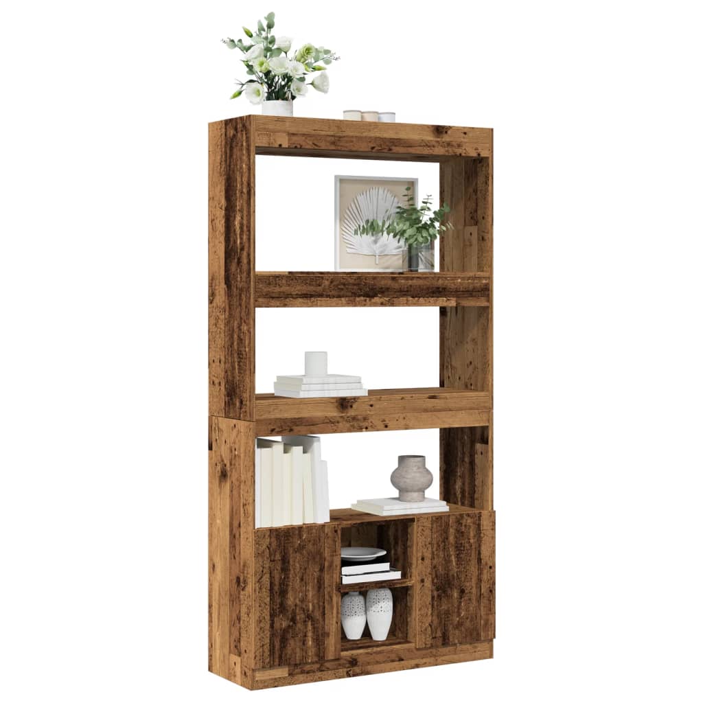 Hoge kast 92x33x180 cm bewerkt hout oud houtkleurig is nu te koop bij PeponiXL, paradijselijk wonen!