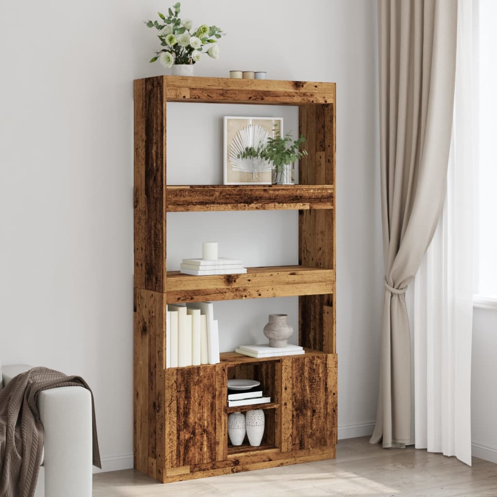 Hoge kast 92x33x180 cm bewerkt hout oud houtkleurig is nu te koop bij PeponiXL, paradijselijk wonen!