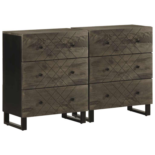 Dressoirs 2 st 60x33x75 cm massief mangohout zwart is nu te koop bij PeponiXL, paradijselijk wonen!
