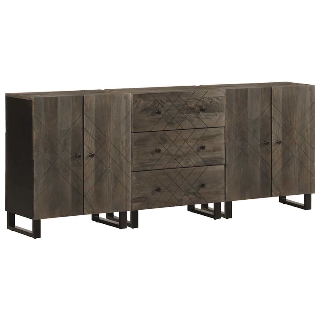 3-delige Dressoirs 60x33x75 cm massief mangohout zwart is nu te koop bij PeponiXL, paradijselijk wonen!