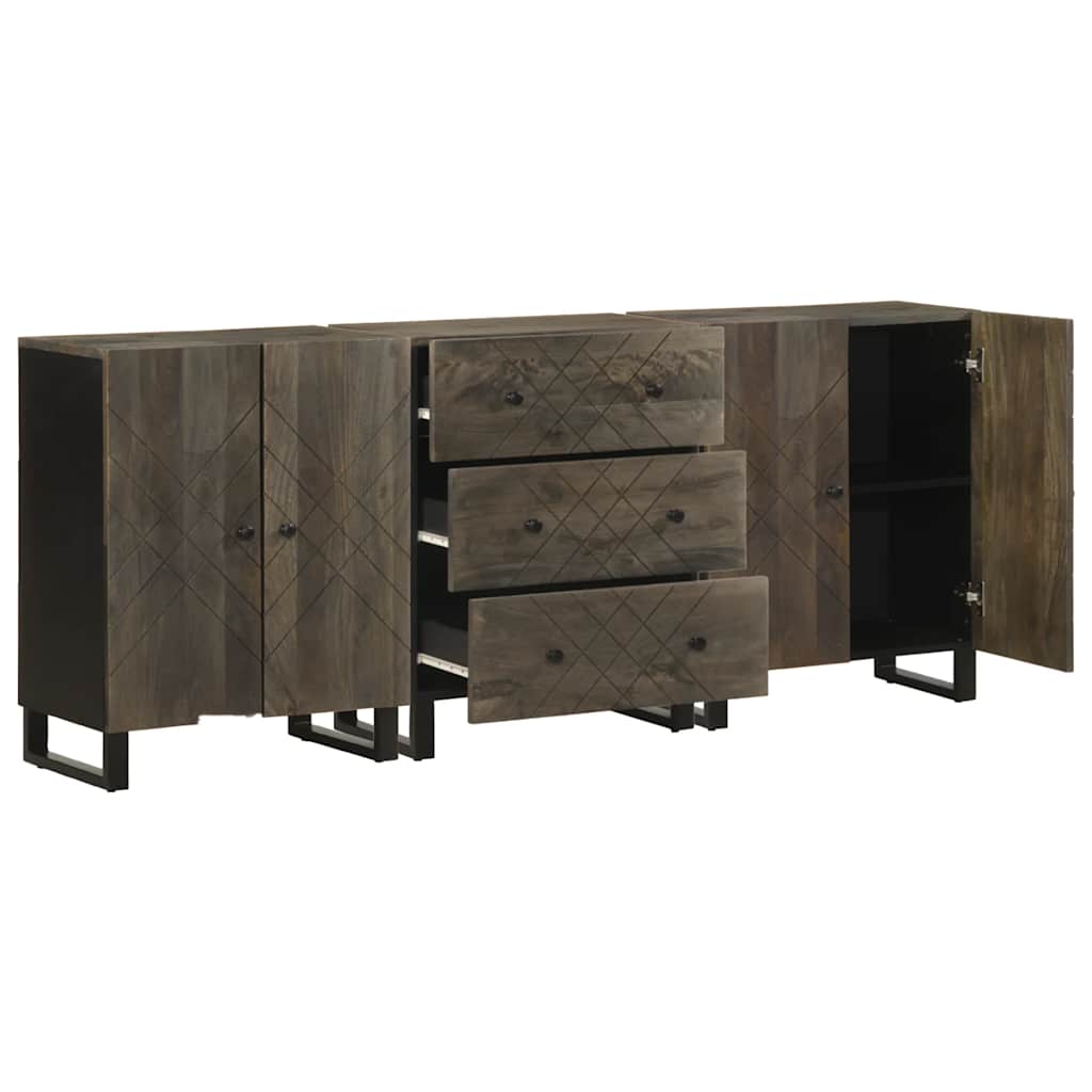 3-delige Dressoirs 60x33x75 cm massief mangohout zwart is nu te koop bij PeponiXL, paradijselijk wonen!