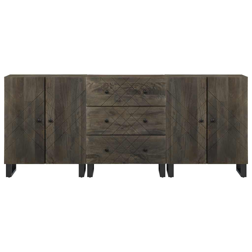 3-delige Dressoirs 60x33x75 cm massief mangohout zwart is nu te koop bij PeponiXL, paradijselijk wonen!