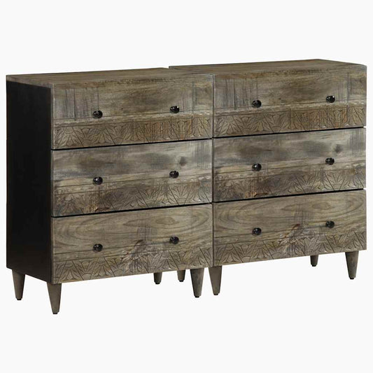 Dressoirs 2 st 60x33,5x75 cm massief mango lichtgrijs is nu te koop bij PeponiXL, paradijselijk wonen!