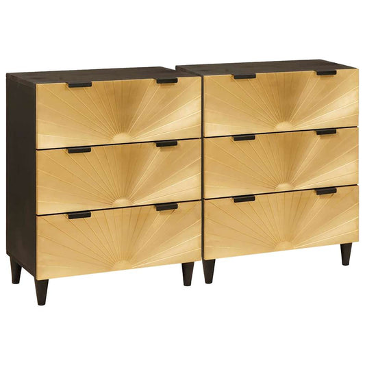 Dressoir 2 pcs Zwart en Goud 60 x 33 x 75 cm Massief Mango Hout is nu te koop bij PeponiXL, paradijselijk wonen!