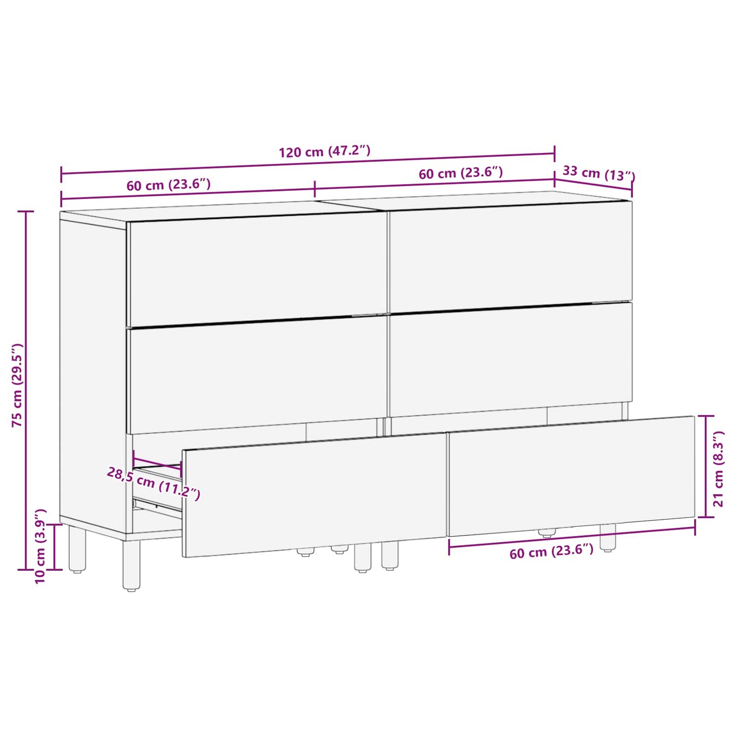 Dressoir 2 pcs Witte Was Afwerking 60 x 33 x 75 cm is nu te koop bij PeponiXL, paradijselijk wonen!
