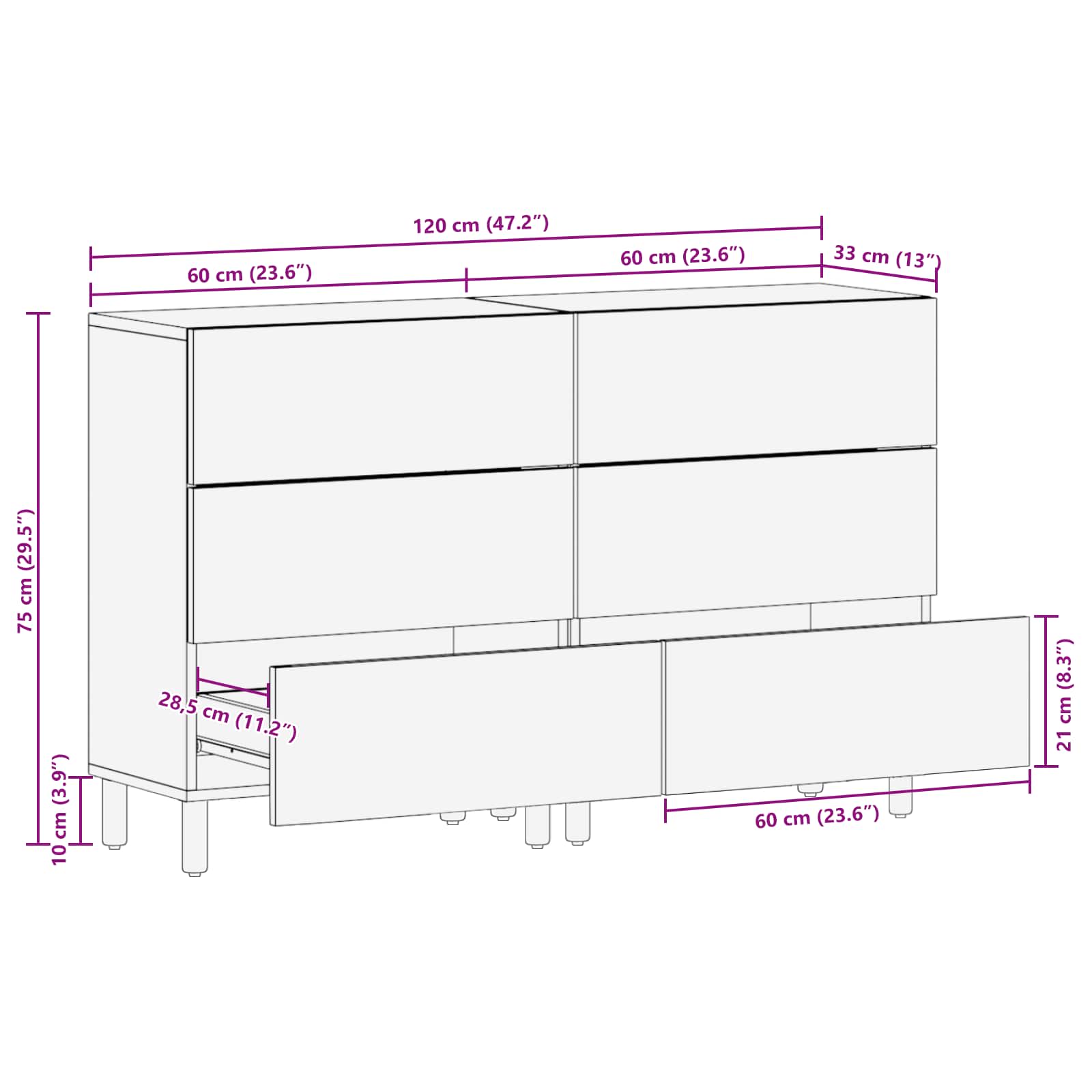 Dressoir 2 pcs Witte Was Afwerking 60 x 33 x 75 cm is nu te koop bij PeponiXL, paradijselijk wonen!