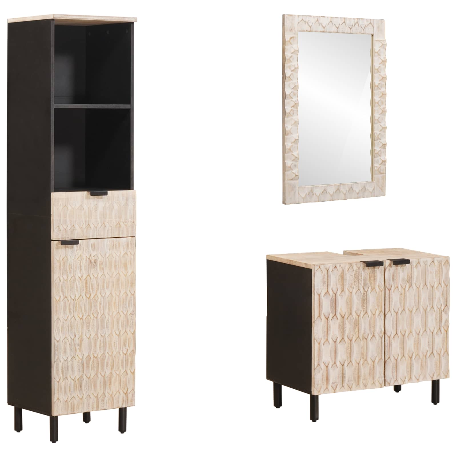 Badkamer Sets 3 pcs Witte Was Afwerking Massief Mango Hout is nu te koop bij PeponiXL, paradijselijk wonen!