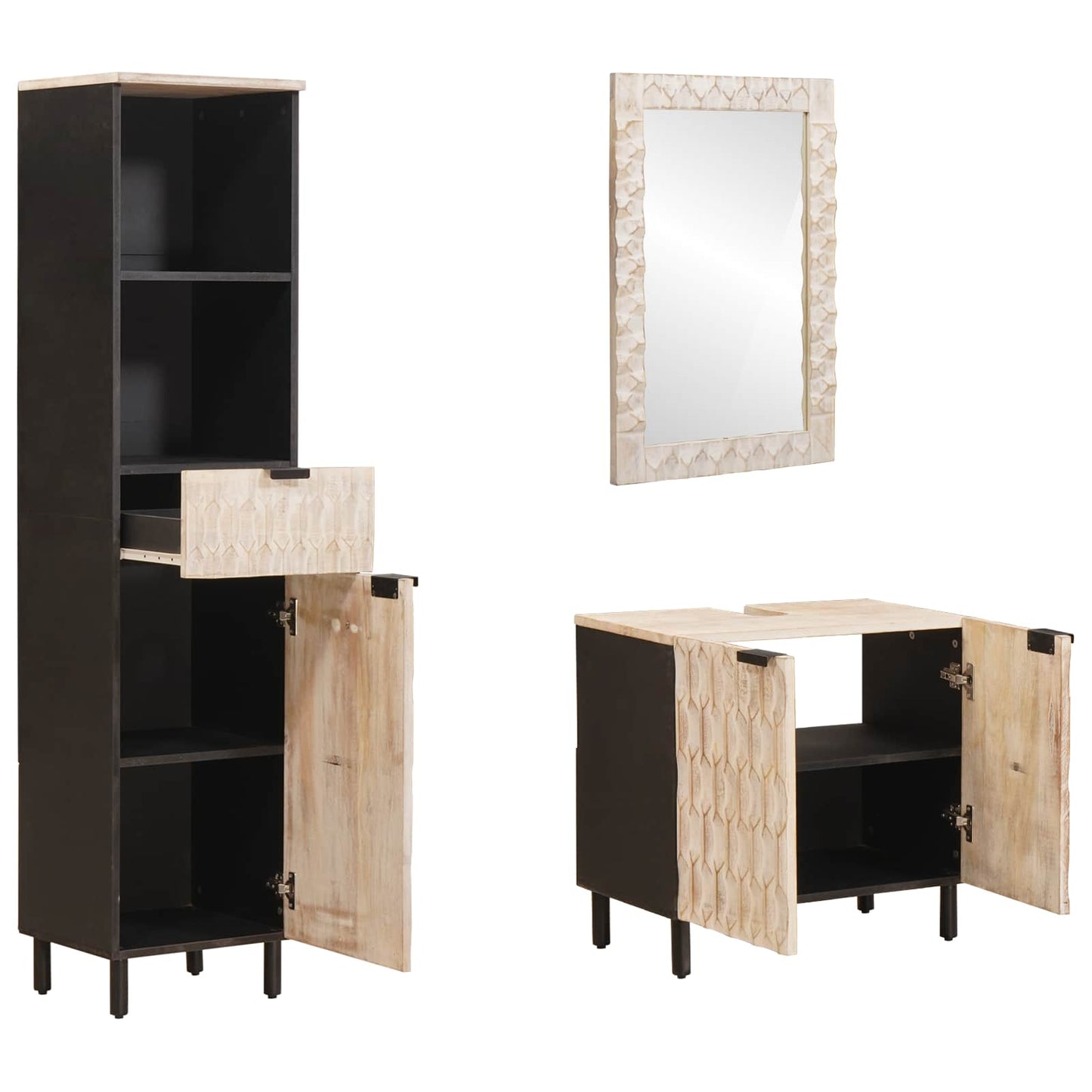 Badkamer Sets 3 pcs Witte Was Afwerking Massief Mango Hout is nu te koop bij PeponiXL, paradijselijk wonen!
