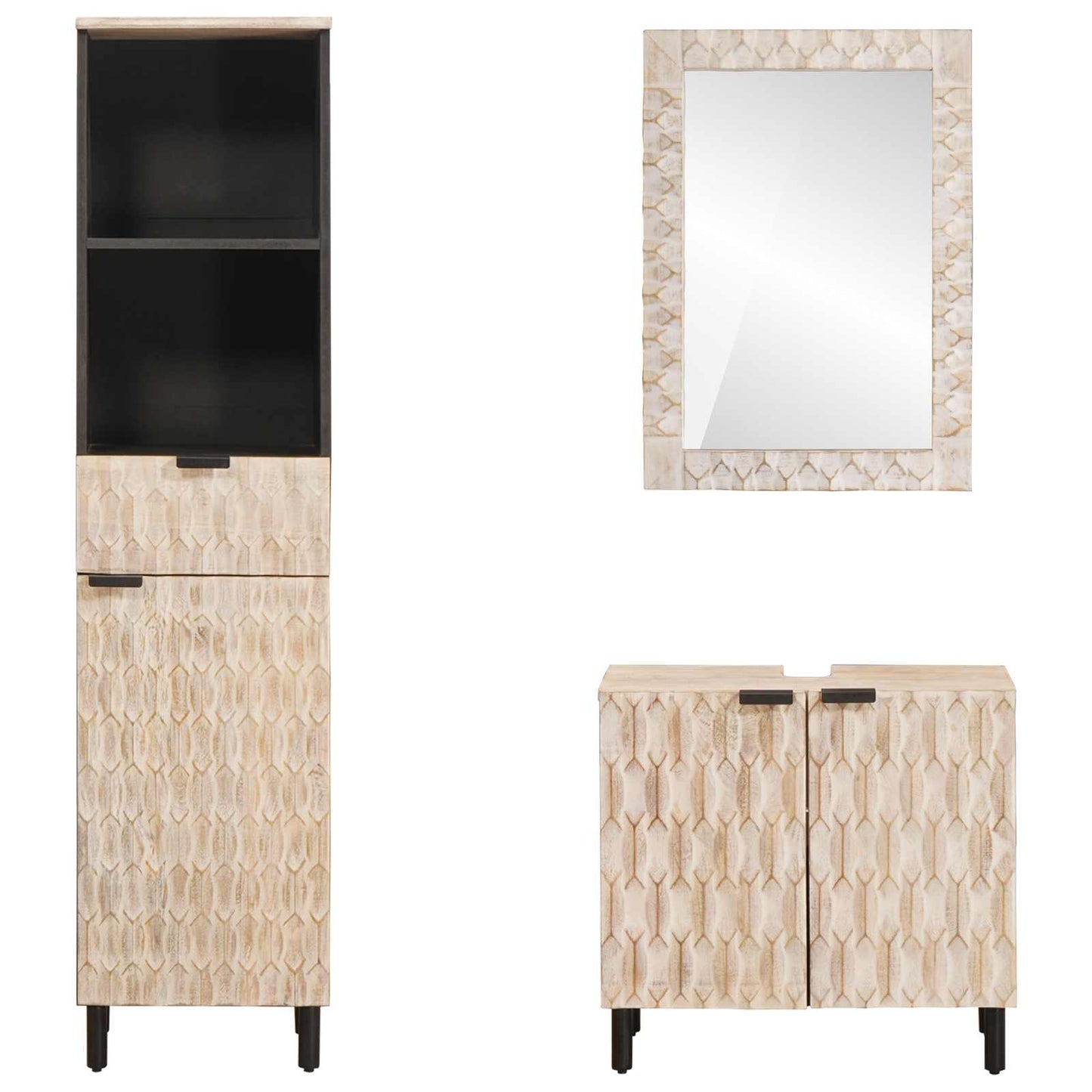 Badkamer Sets 3 pcs Witte Was Afwerking Massief Mango Hout is nu te koop bij PeponiXL, paradijselijk wonen!