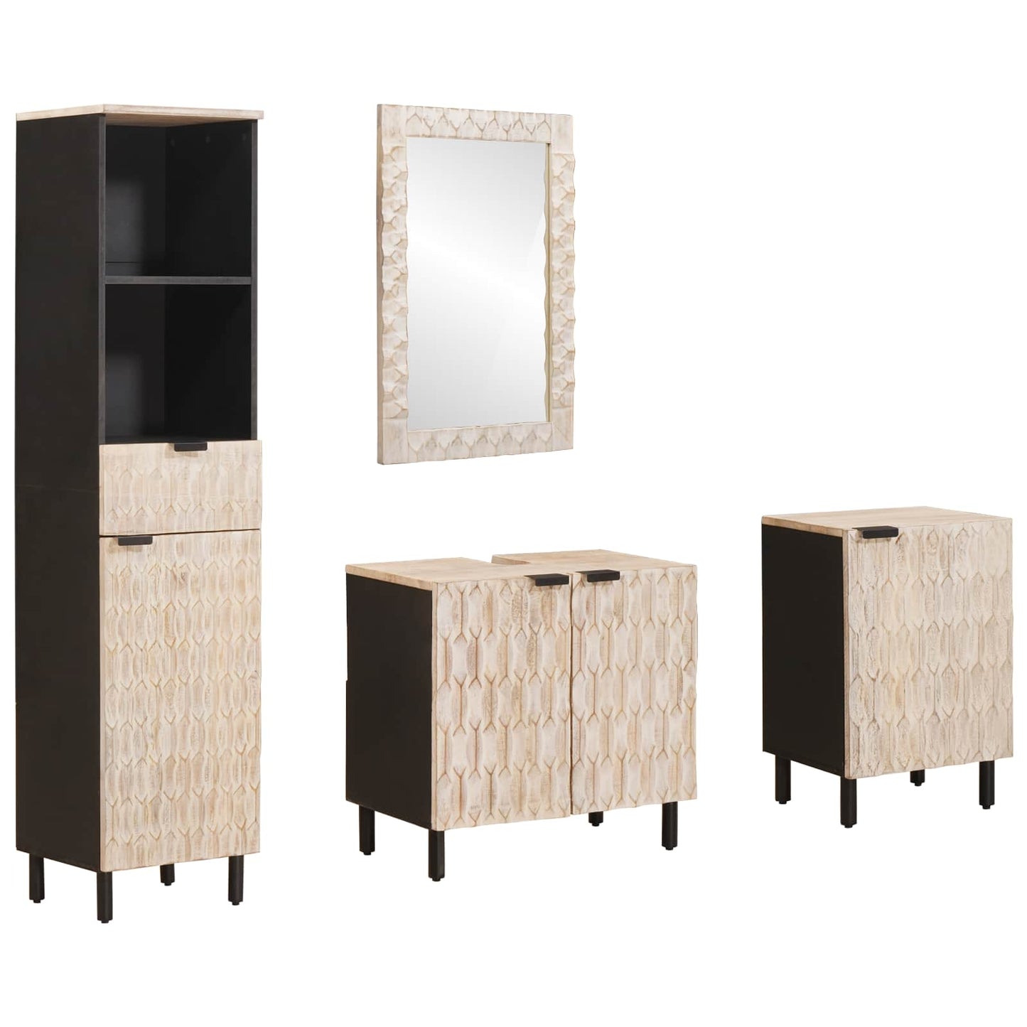 Badkamer Sets 4 pcs Witte Was Afwerking Massief Mango Hout is nu te koop bij PeponiXL, paradijselijk wonen!