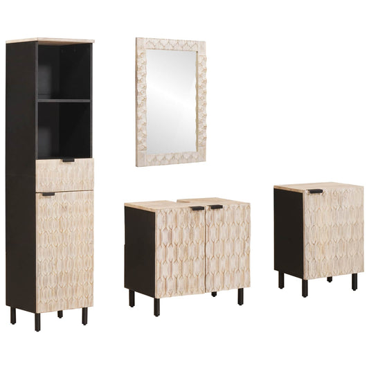 Badkamer Sets 4 pcs Witte Was Afwerking Massief Mango Hout is nu te koop bij PeponiXL, paradijselijk wonen!