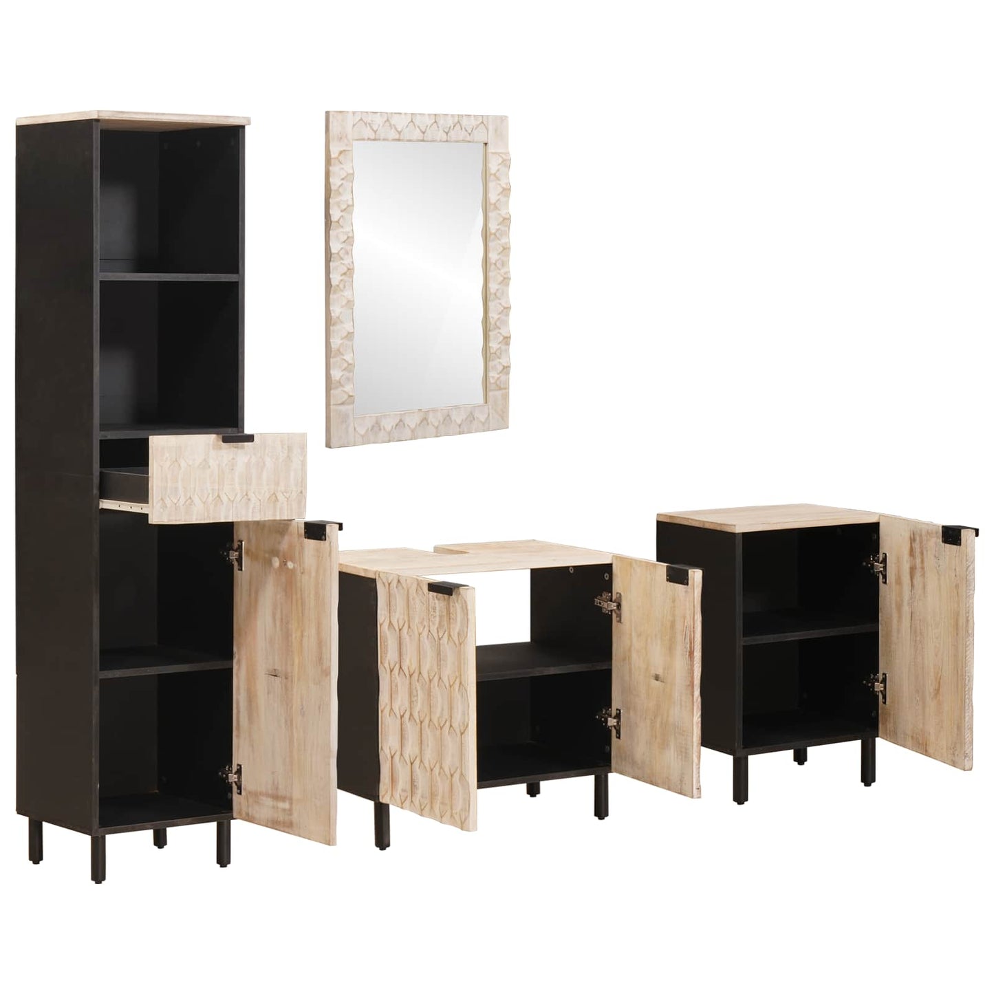 Badkamer Sets 4 pcs Witte Was Afwerking Massief Mango Hout is nu te koop bij PeponiXL, paradijselijk wonen!