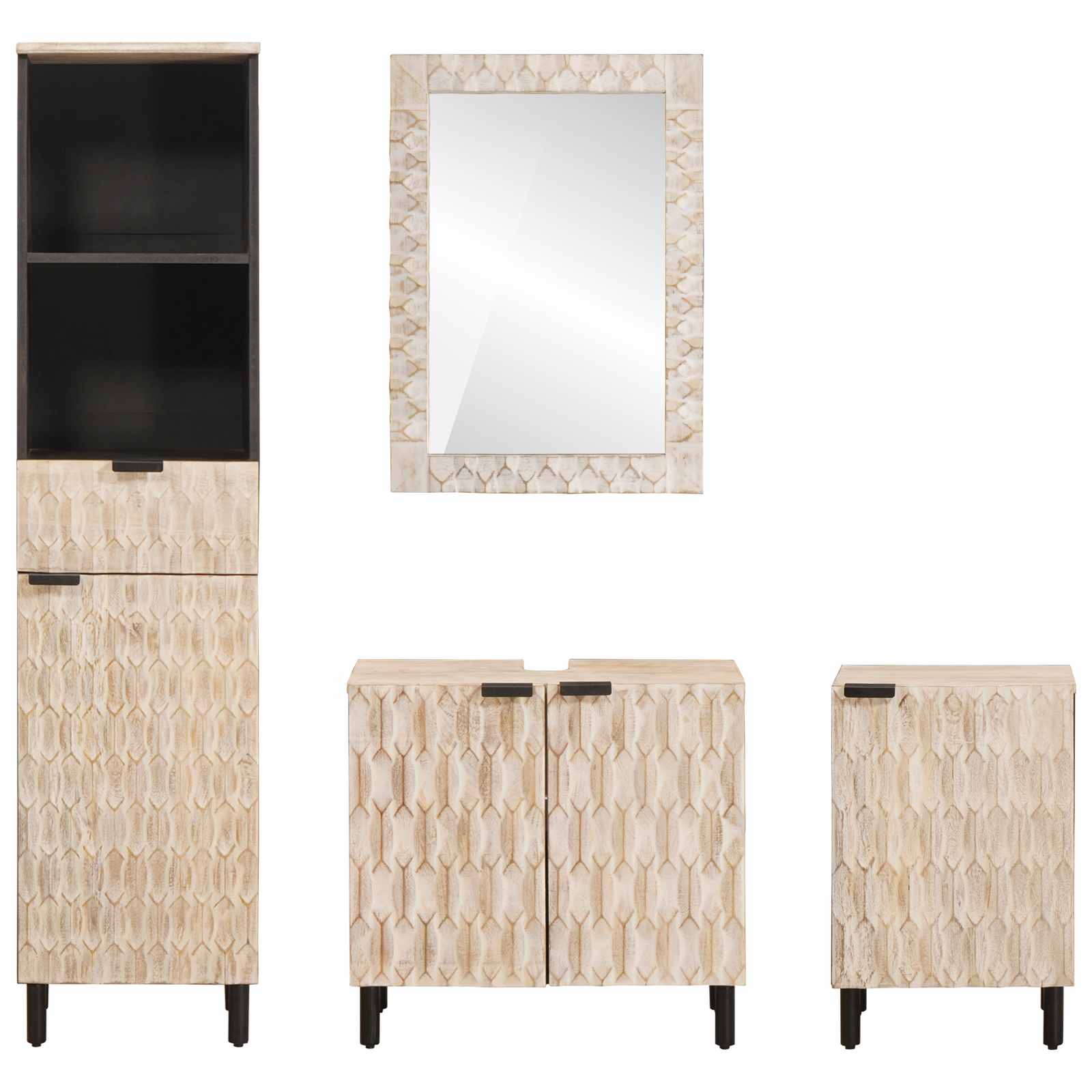 Badkamer Sets 4 pcs Witte Was Afwerking Massief Mango Hout is nu te koop bij PeponiXL, paradijselijk wonen!