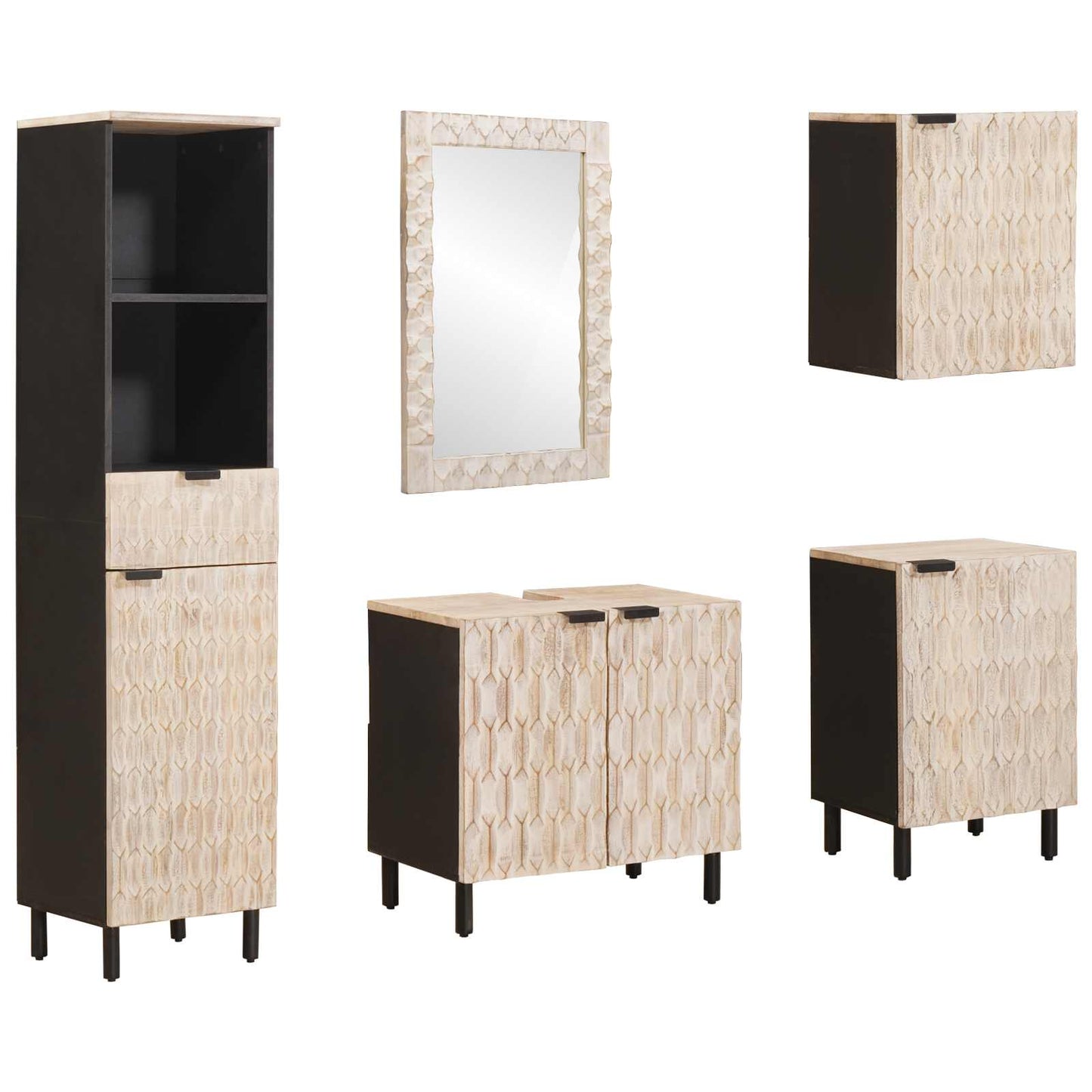 Badkamer Sets 5 pcs Witte Was Afwerking Massief Mango Hout is nu te koop bij PeponiXL, paradijselijk wonen!