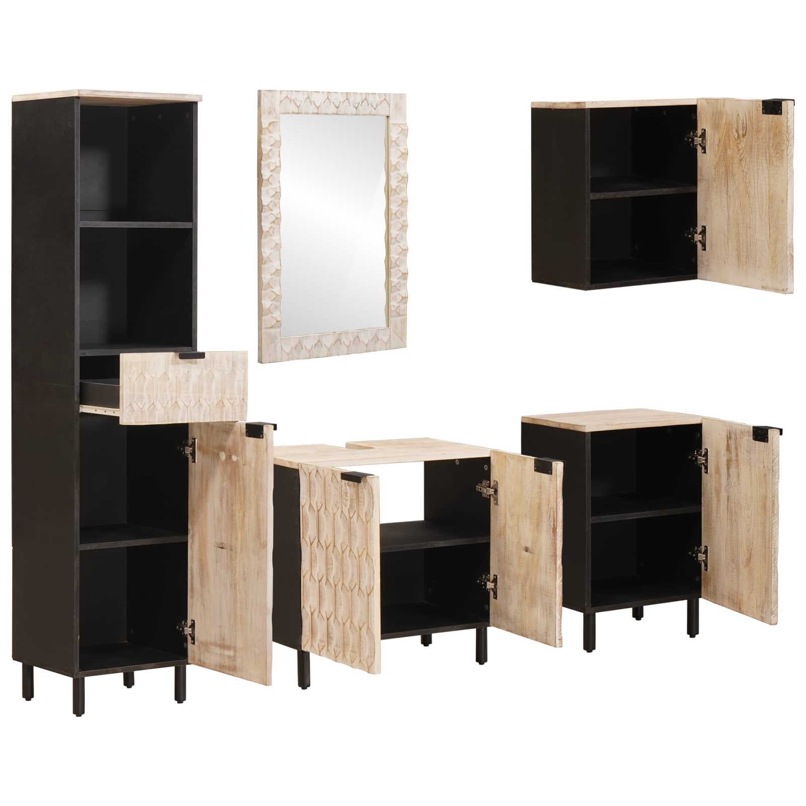 Badkamer Sets 5 pcs Witte Was Afwerking Massief Mango Hout is nu te koop bij PeponiXL, paradijselijk wonen!