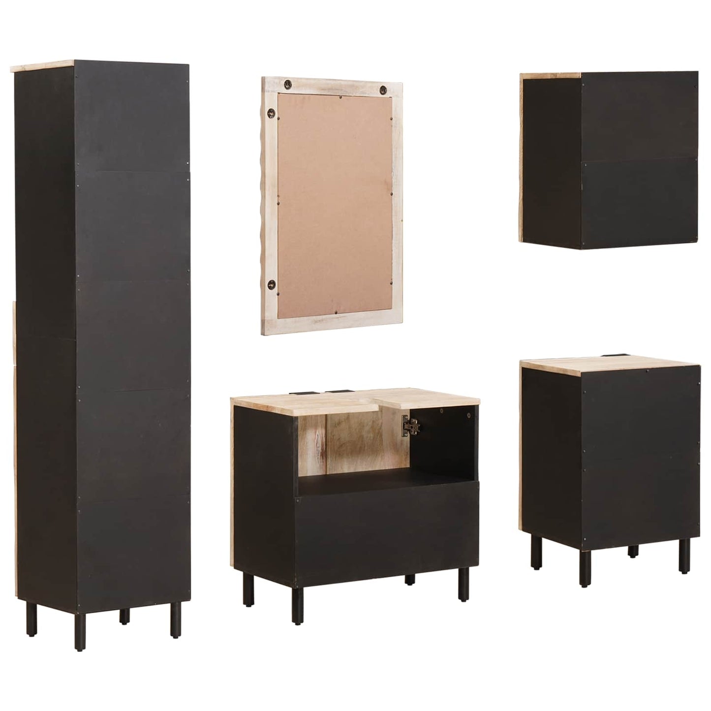 Badkamer Sets 5 pcs Witte Was Afwerking Massief Mango Hout is nu te koop bij PeponiXL, paradijselijk wonen!
