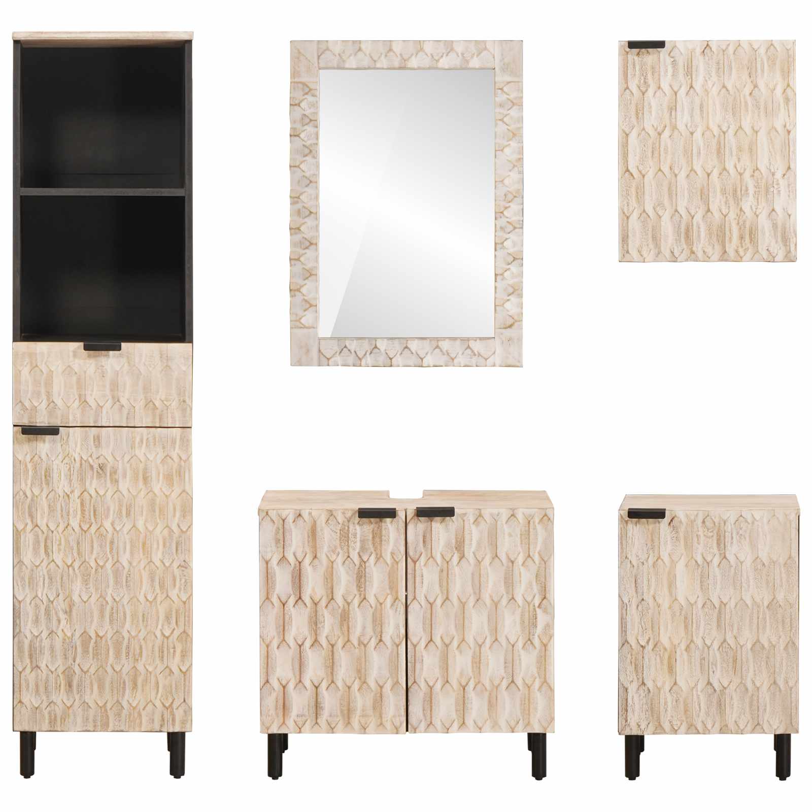 Badkamer Sets 5 pcs Witte Was Afwerking Massief Mango Hout is nu te koop bij PeponiXL, paradijselijk wonen!