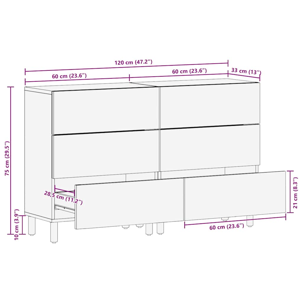 Dressoir 2 pcs Acacia Bruine Afwerking 60 x 33 x 75 cm is nu te koop bij PeponiXL, paradijselijk wonen!