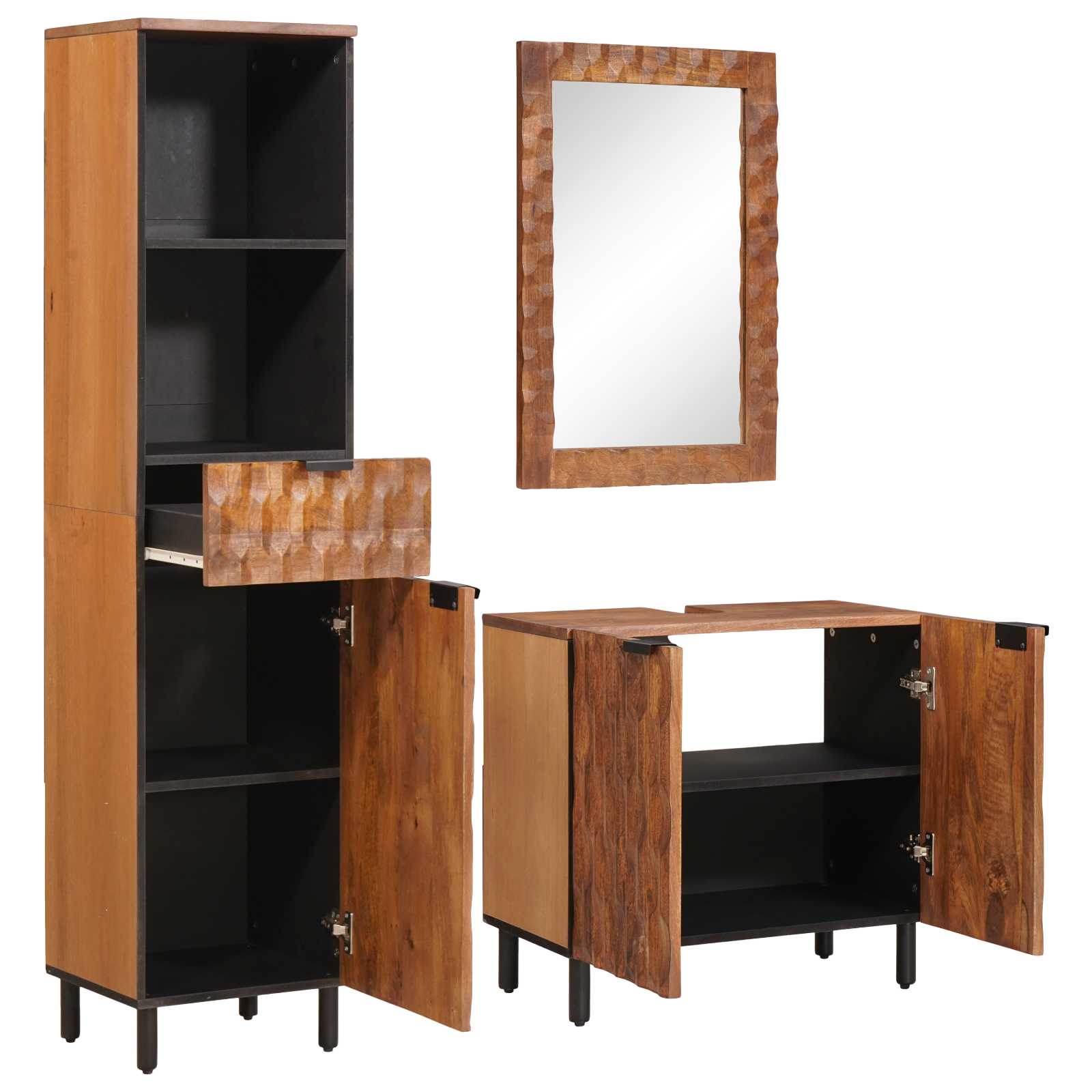 Badkamer Sets 3 pcs Acacia Bruin Winish Massief Mango Hout is nu te koop bij PeponiXL, paradijselijk wonen!