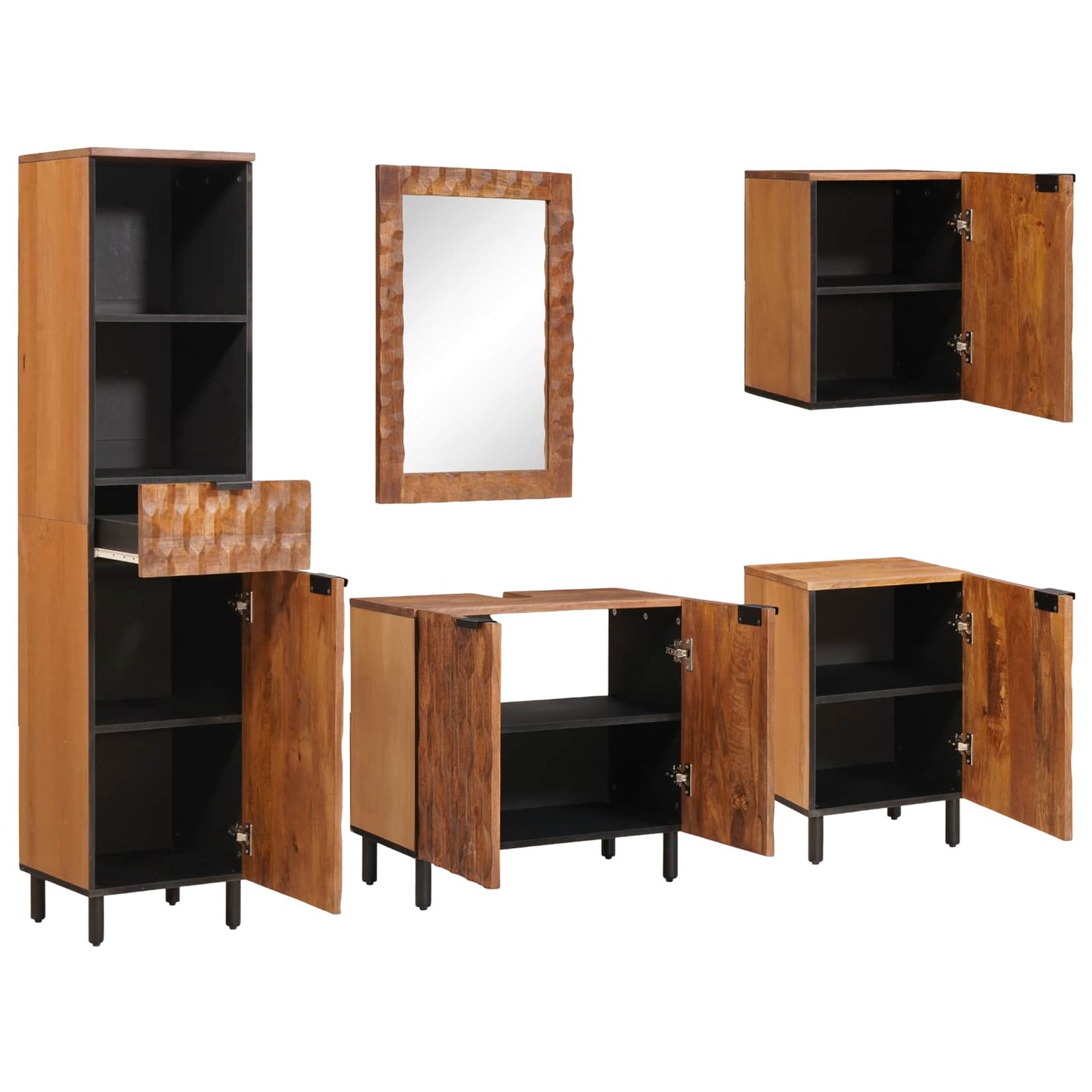 Badkamer Sets 5 pcs Acacia Bruin Winish Massief Mango Hout is nu te koop bij PeponiXL, paradijselijk wonen!