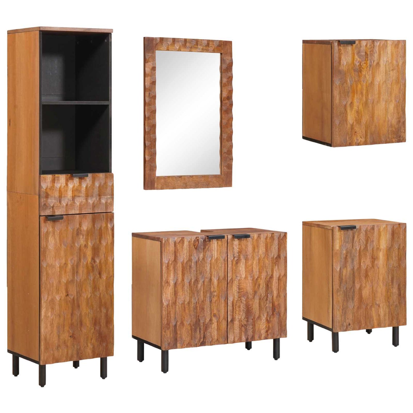 Badkamer Sets 5 pcs Acacia Bruin Winish Massief Mango Hout is nu te koop bij PeponiXL, paradijselijk wonen!