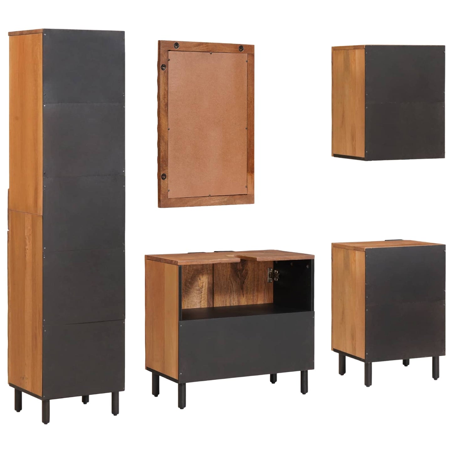 Badkamer Sets 5 pcs Acacia Bruin Winish Massief Mango Hout is nu te koop bij PeponiXL, paradijselijk wonen!
