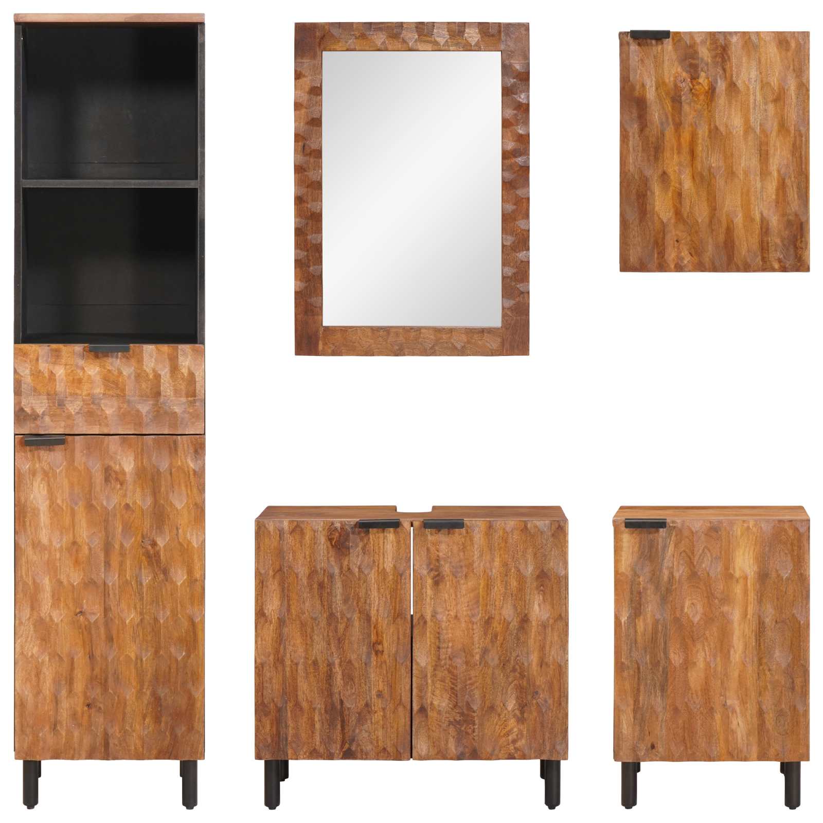 Badkamer Sets 5 pcs Acacia Bruin Winish Massief Mango Hout is nu te koop bij PeponiXL, paradijselijk wonen!