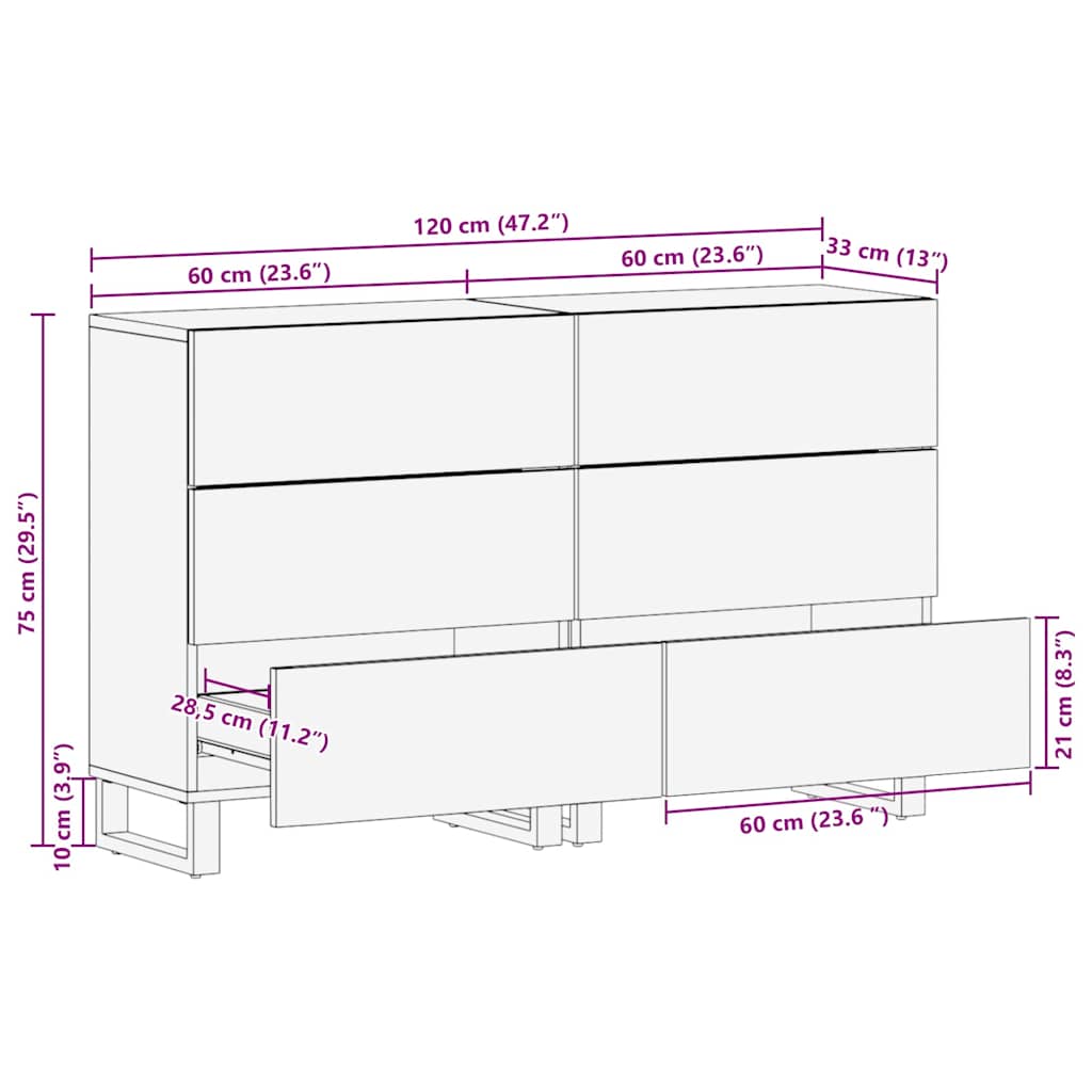Dressoir set 2 pcs Naturel 60 x 33,5 x 75 cm Massief Mango Hout is nu te koop bij PeponiXL, paradijselijk wonen!