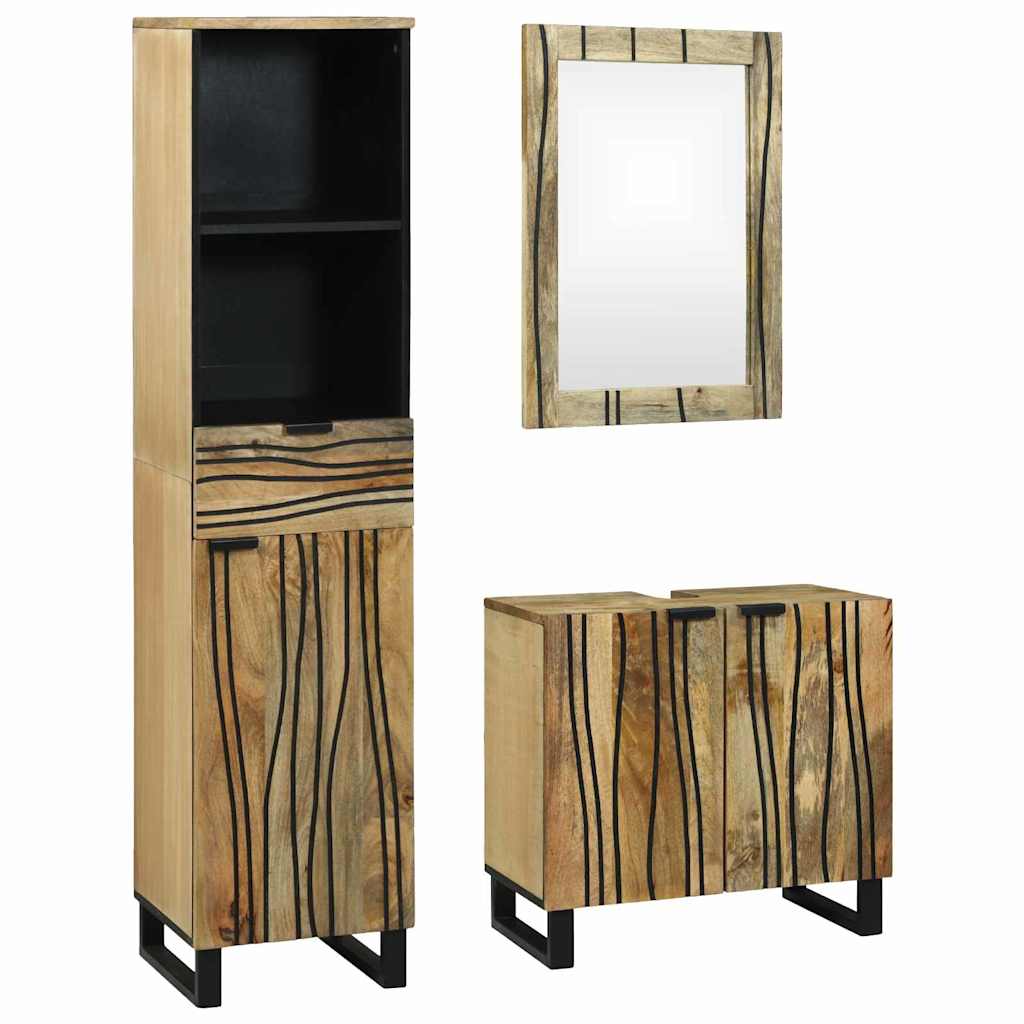 Badkamermeubelset met lade met plank 3 pcs Bruin Bewerkt hout is nu te koop bij PeponiXL, paradijselijk wonen!