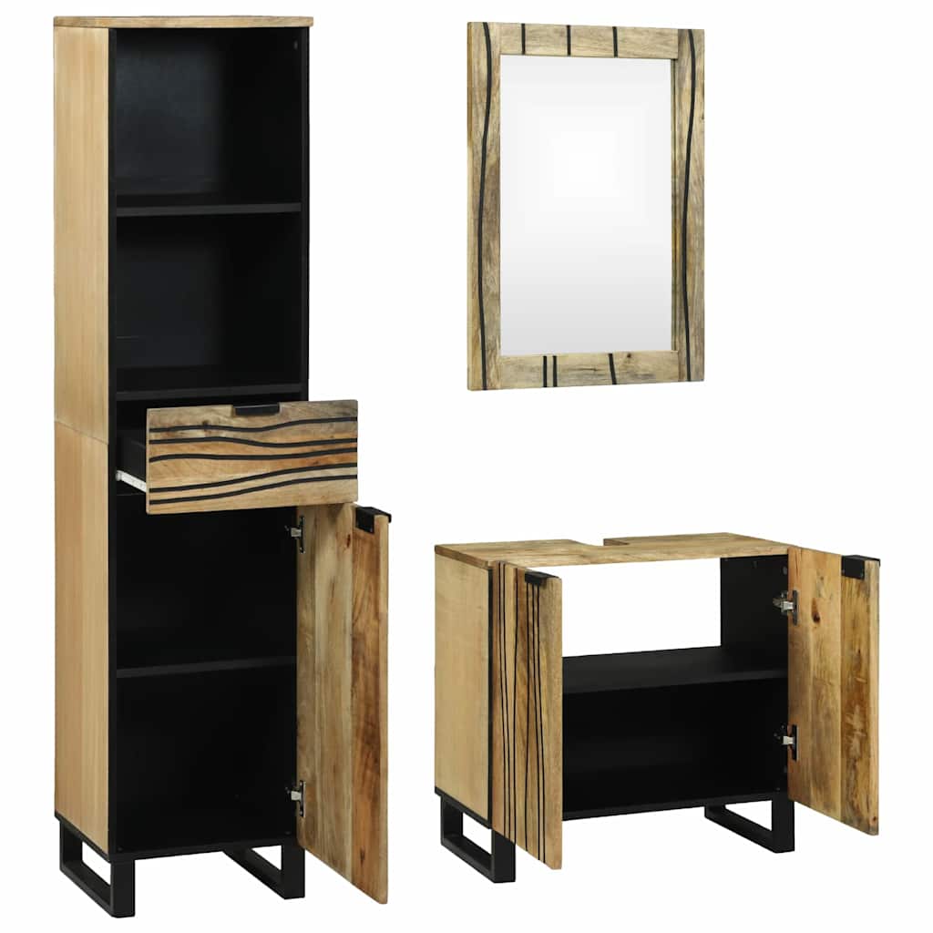 Badkamermeubelset met lade met plank 3 pcs Bruin Bewerkt hout is nu te koop bij PeponiXL, paradijselijk wonen!