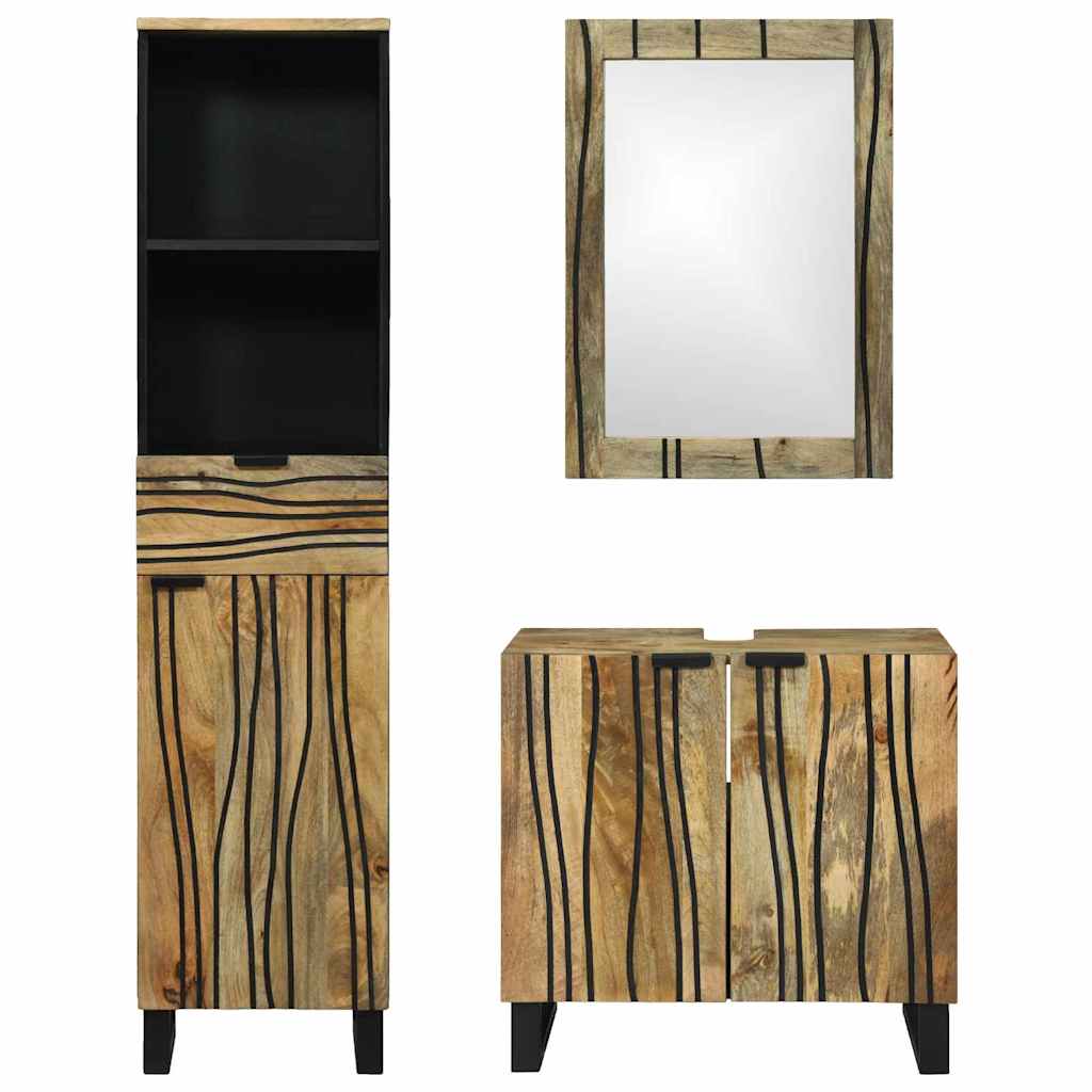 Badkamermeubelset met lade met plank 3 pcs Bruin Bewerkt hout is nu te koop bij PeponiXL, paradijselijk wonen!