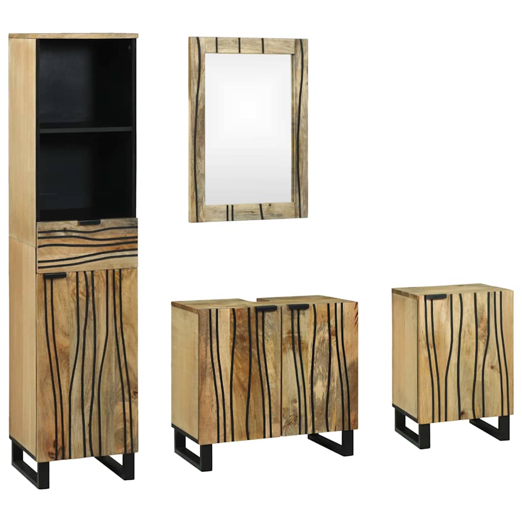 Badkamermeubelset met lade met plank 4 pcs Bruin Bewerkt hout is nu te koop bij PeponiXL, paradijselijk wonen!