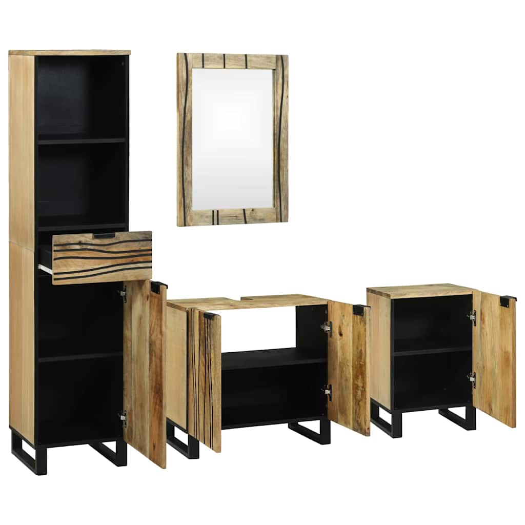 Badkamermeubelset met lade met plank 4 pcs Bruin Bewerkt hout is nu te koop bij PeponiXL, paradijselijk wonen!