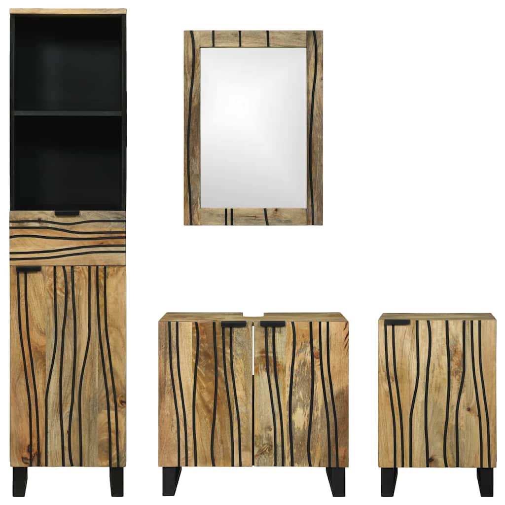 Badkamermeubelset met lade met plank 4 pcs Bruin Bewerkt hout is nu te koop bij PeponiXL, paradijselijk wonen!
