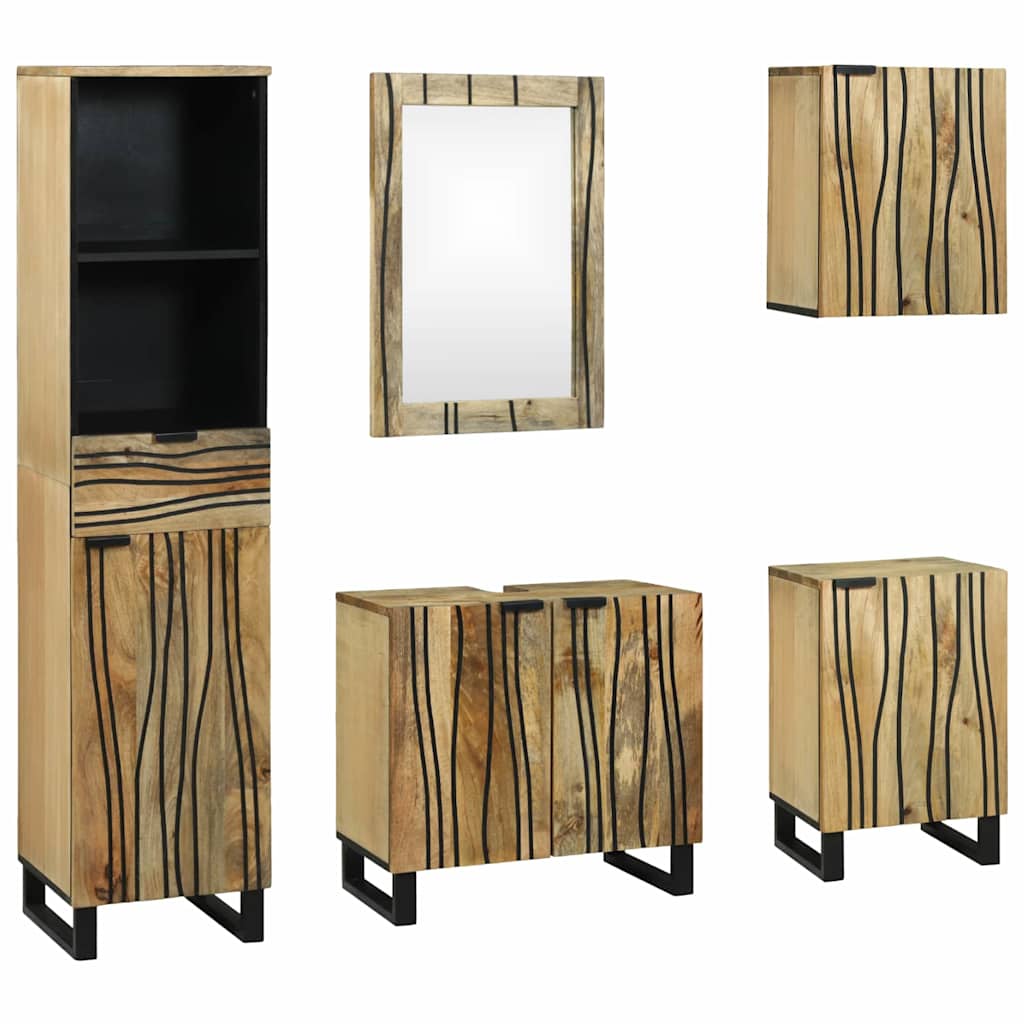 Badkamermeubelset met lade met plank 5 pcs Bruin Bewerkt hout is nu te koop bij PeponiXL, paradijselijk wonen!