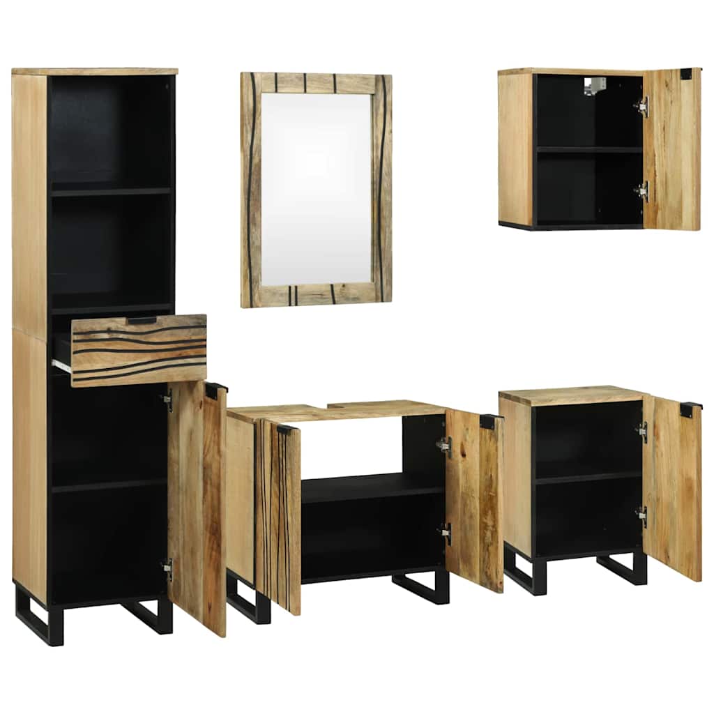 Badkamermeubelset met lade met plank 5 pcs Bruin Bewerkt hout is nu te koop bij PeponiXL, paradijselijk wonen!