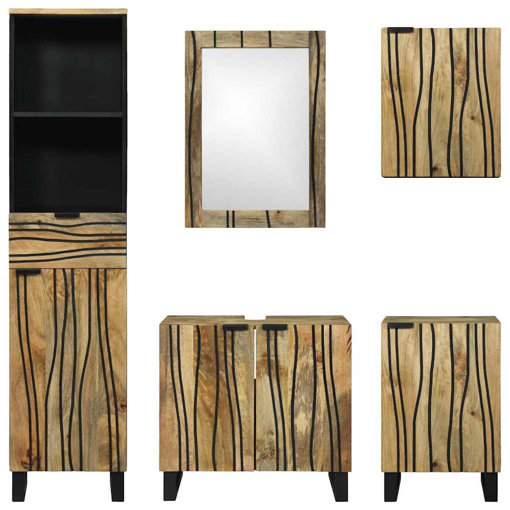 Badkamermeubelset met lade met plank 5 pcs Bruin Bewerkt hout is nu te koop bij PeponiXL, paradijselijk wonen!