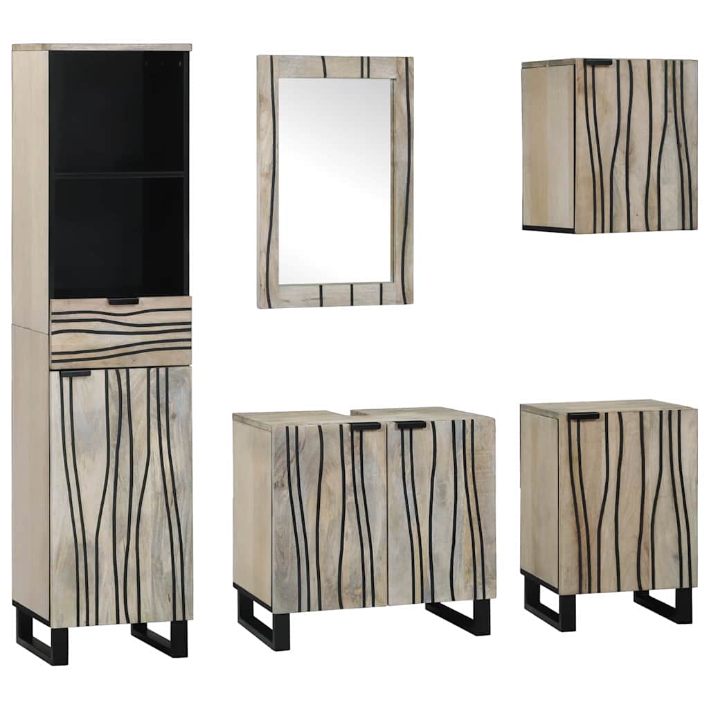 Badkamermeubelset met lade 5 pcs Walnoot Bruin Bewerkt hout is nu te koop bij PeponiXL, paradijselijk wonen!