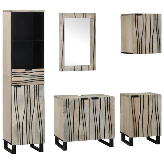 Badkamermeubelset met lade 5 pcs Walnoot Bruin Bewerkt hout is nu te koop bij PeponiXL, paradijselijk wonen!
