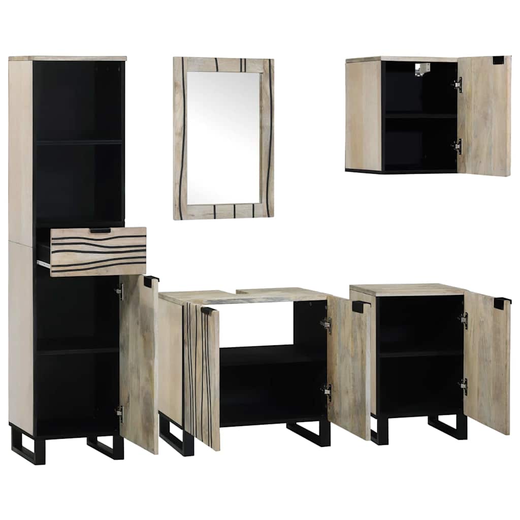 Badkamermeubelset met lade 5 pcs Walnoot Bruin Bewerkt hout is nu te koop bij PeponiXL, paradijselijk wonen!