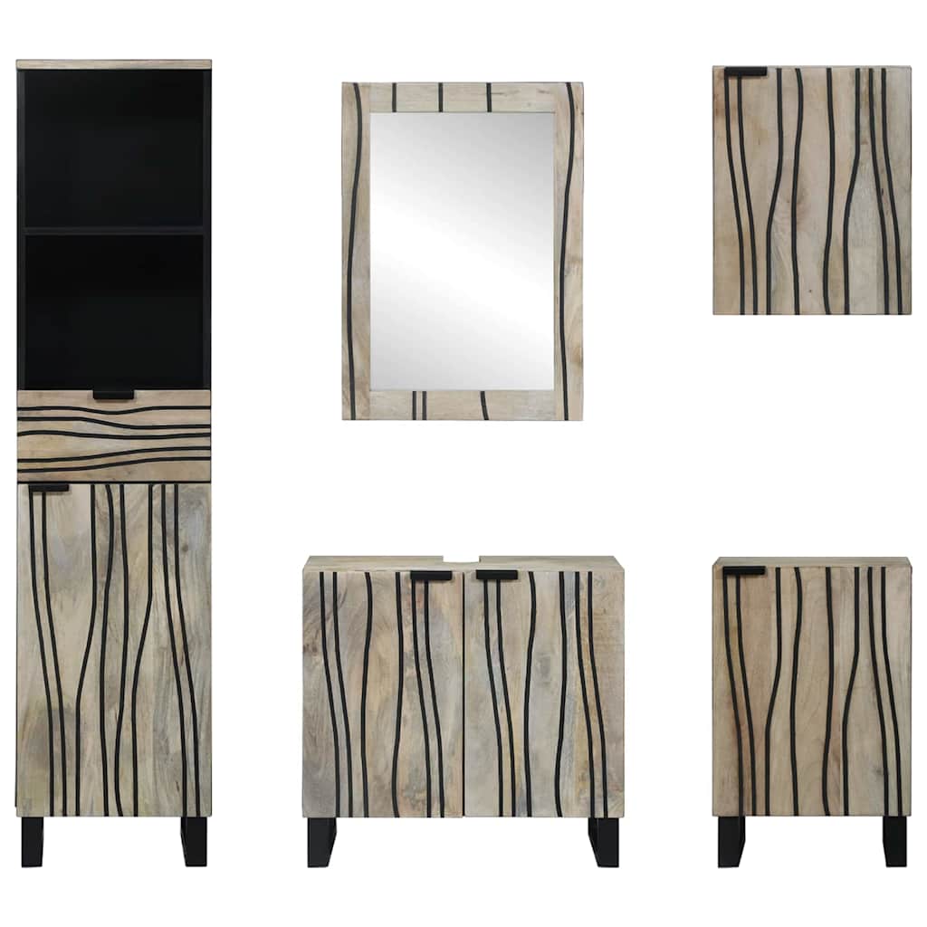 Badkamermeubelset met lade 5 pcs Walnoot Bruin Bewerkt hout is nu te koop bij PeponiXL, paradijselijk wonen!