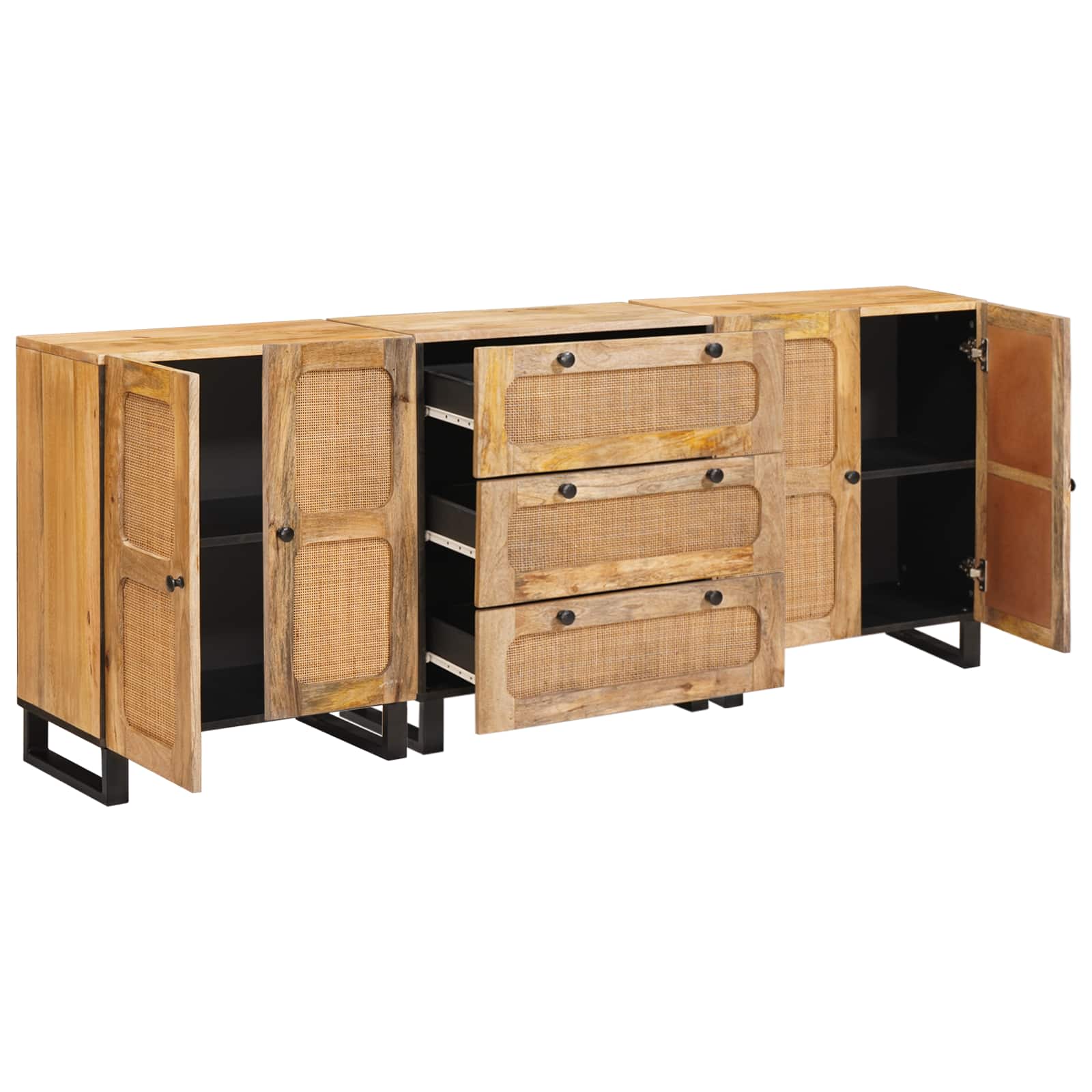 Dressoir 3 pcs Bruin 180 x 33 x 75 cm Massief Mango Hout is nu te koop bij PeponiXL, paradijselijk wonen!
