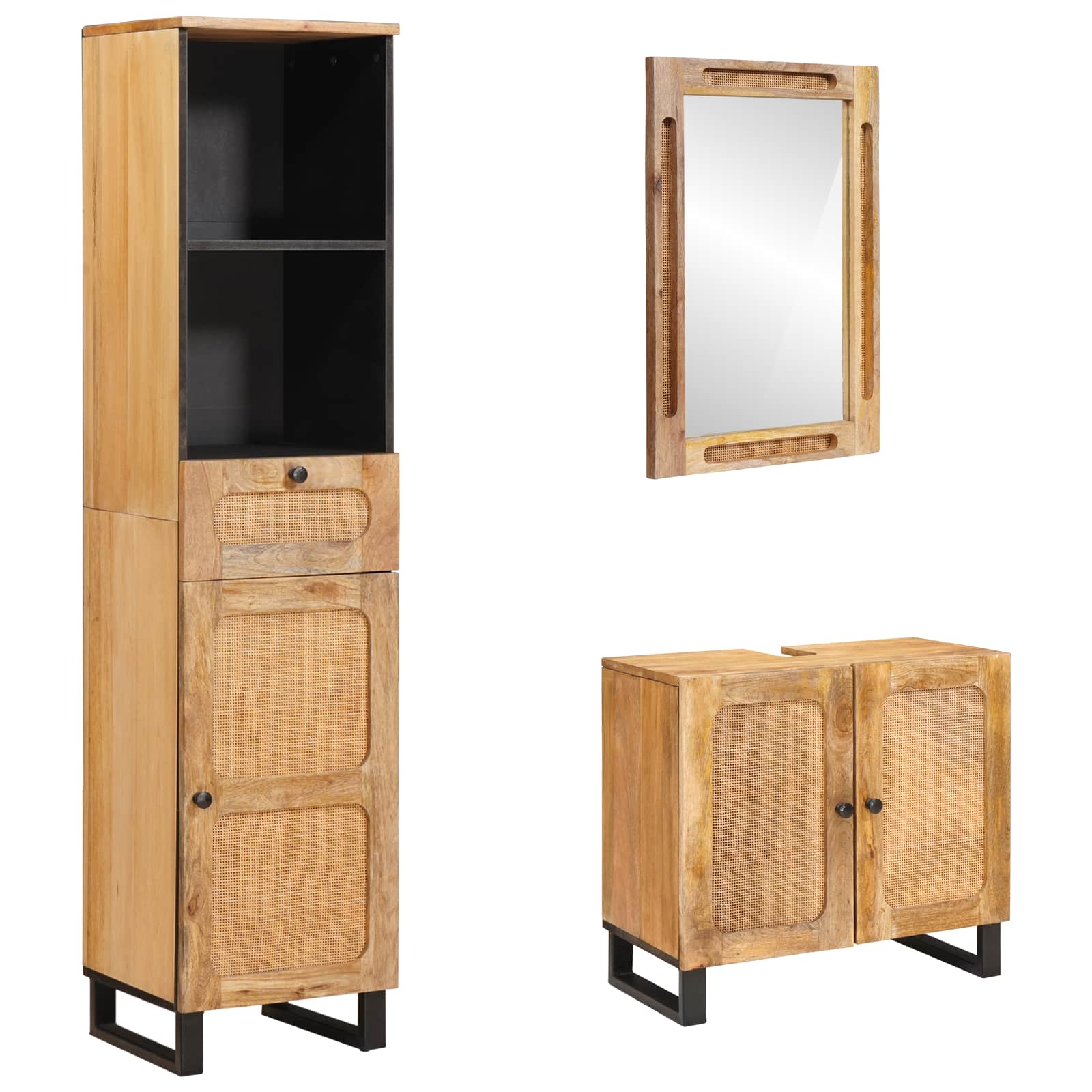 Badkamer Sets met lade 3 pcs Naturel Massief Mango Hout is nu te koop bij PeponiXL, paradijselijk wonen!
