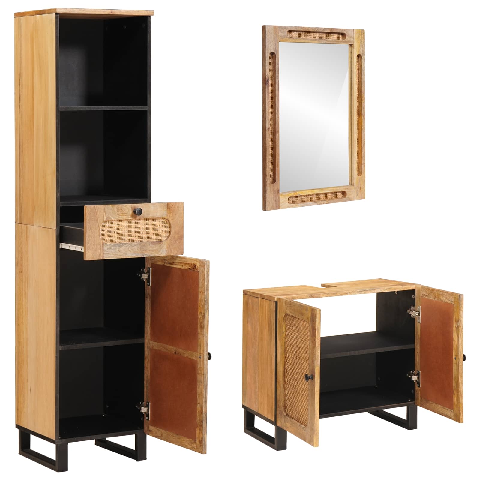 Badkamer Sets met lade 3 pcs Naturel Massief Mango Hout is nu te koop bij PeponiXL, paradijselijk wonen!