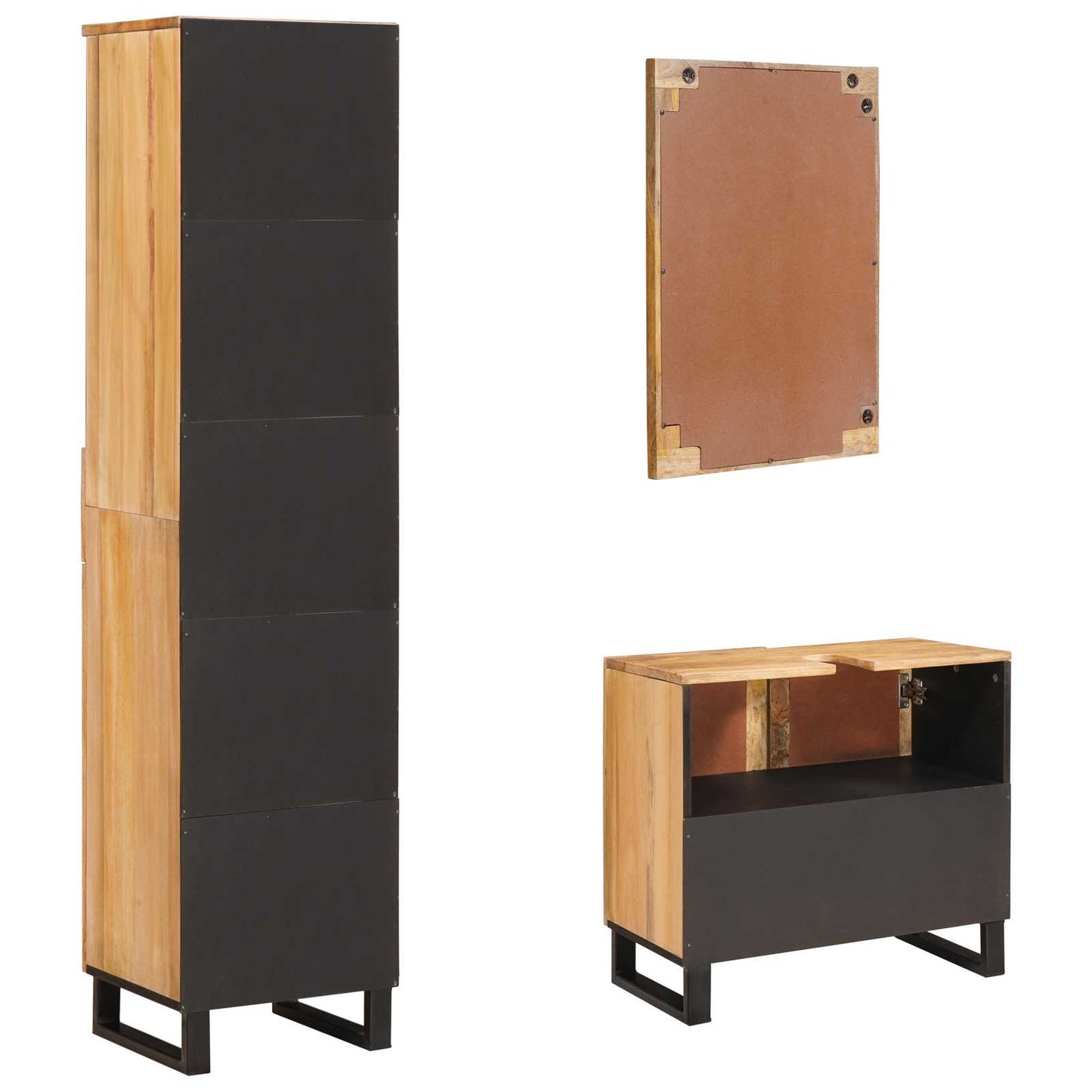Badkamer Sets met lade 3 pcs Naturel Massief Mango Hout is nu te koop bij PeponiXL, paradijselijk wonen!