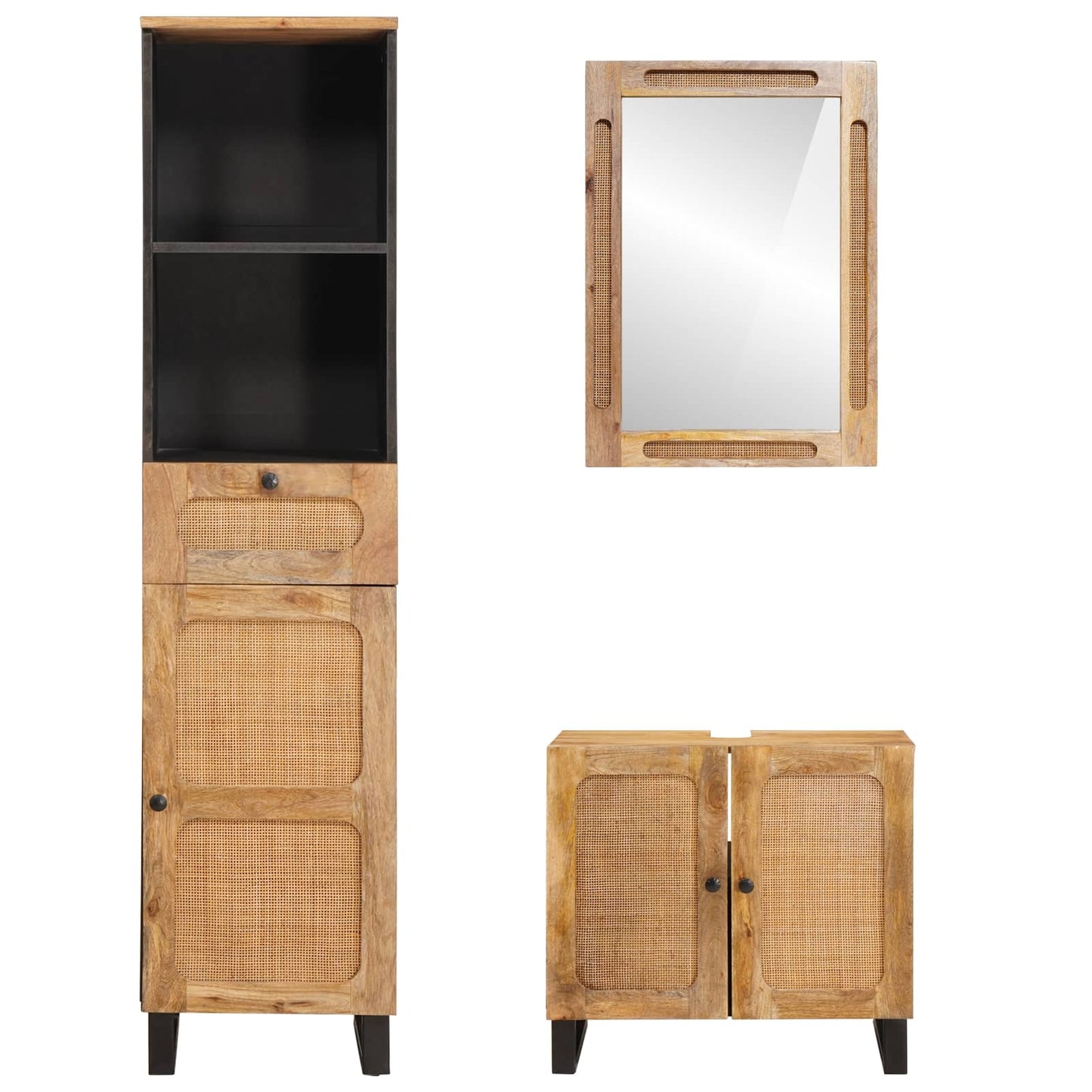 Badkamer Sets met lade 3 pcs Naturel Massief Mango Hout is nu te koop bij PeponiXL, paradijselijk wonen!