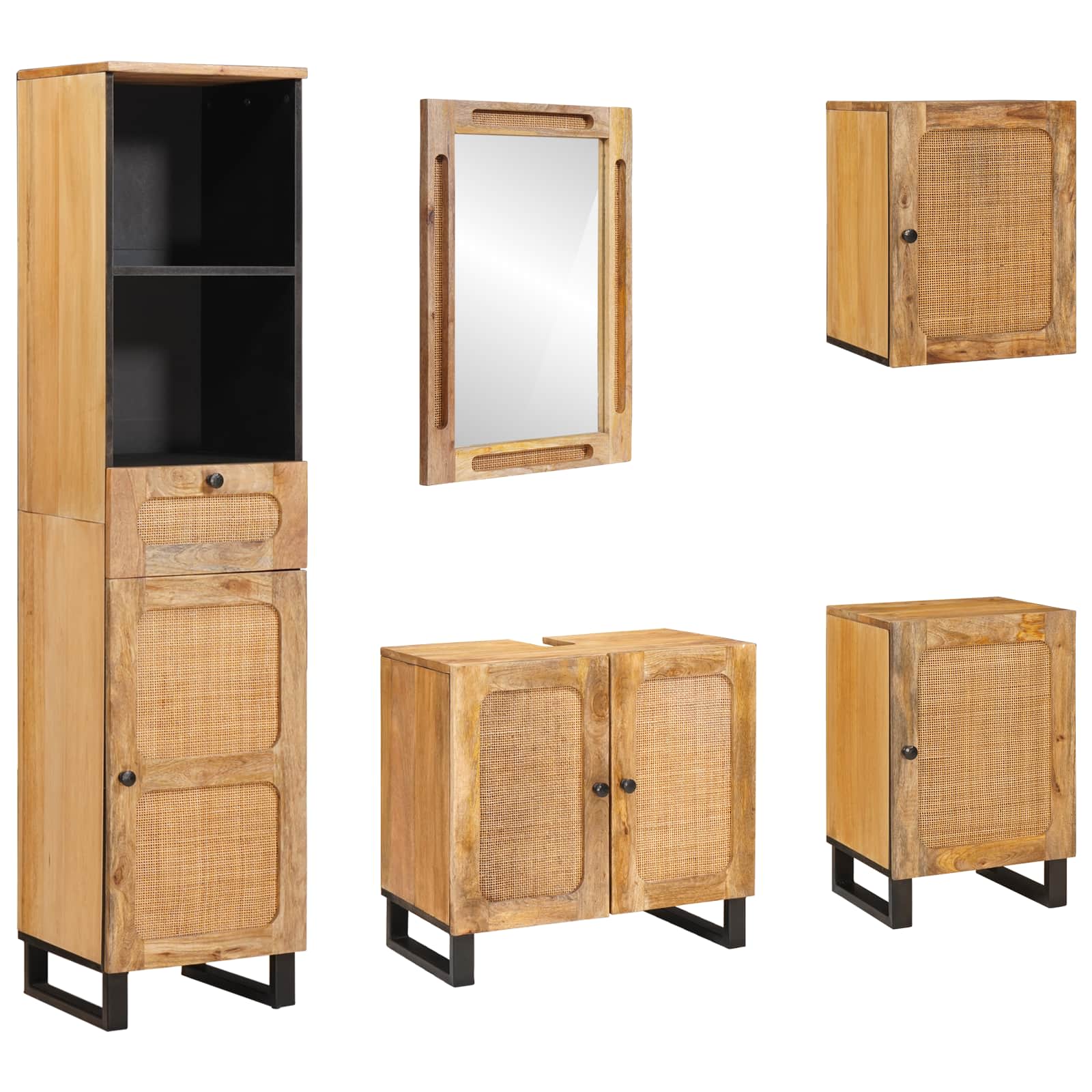 Badkamer Sets met lade met plank Naturel Massief Mango Hout is nu te koop bij PeponiXL, paradijselijk wonen!