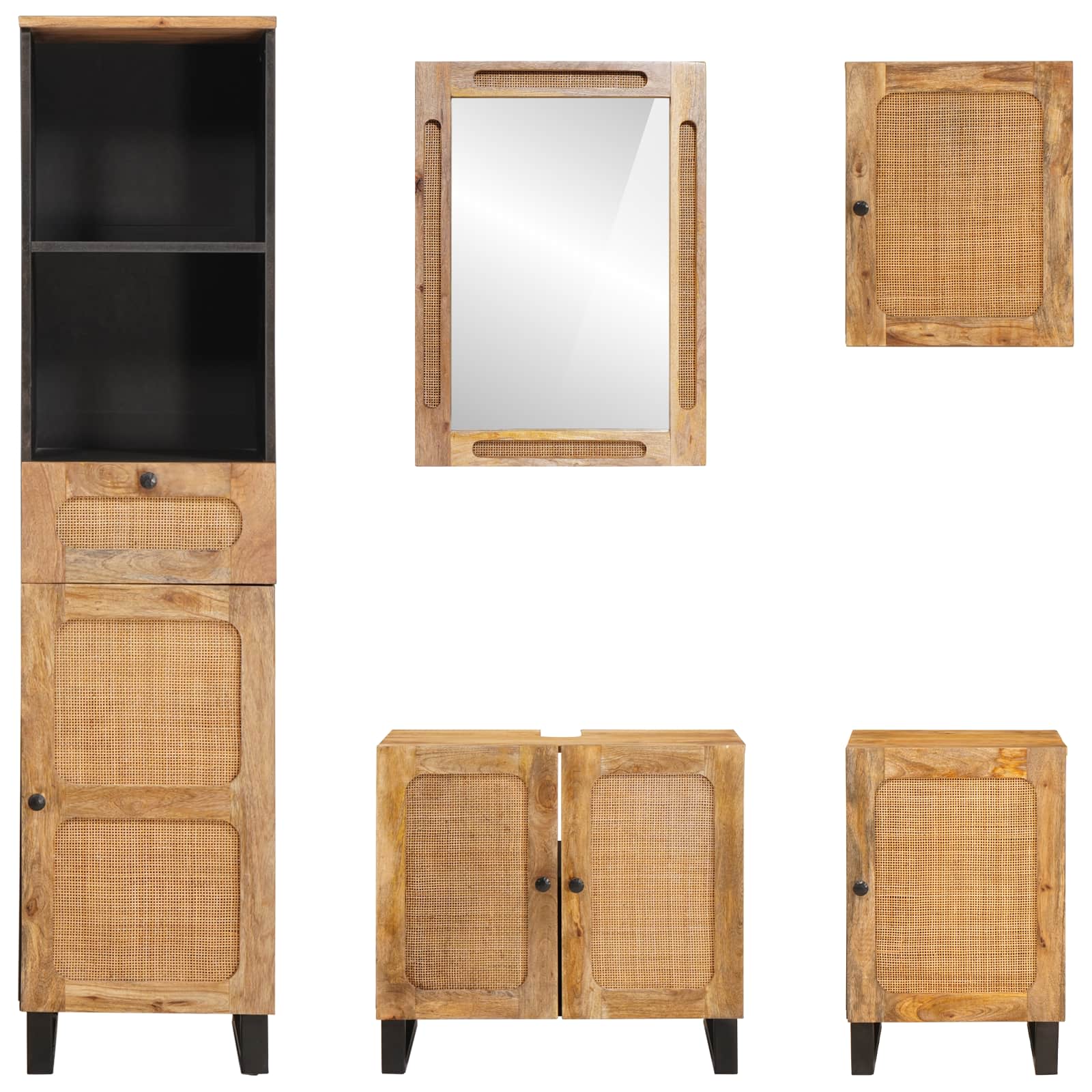 Badkamer Sets met lade met plank Naturel Massief Mango Hout is nu te koop bij PeponiXL, paradijselijk wonen!