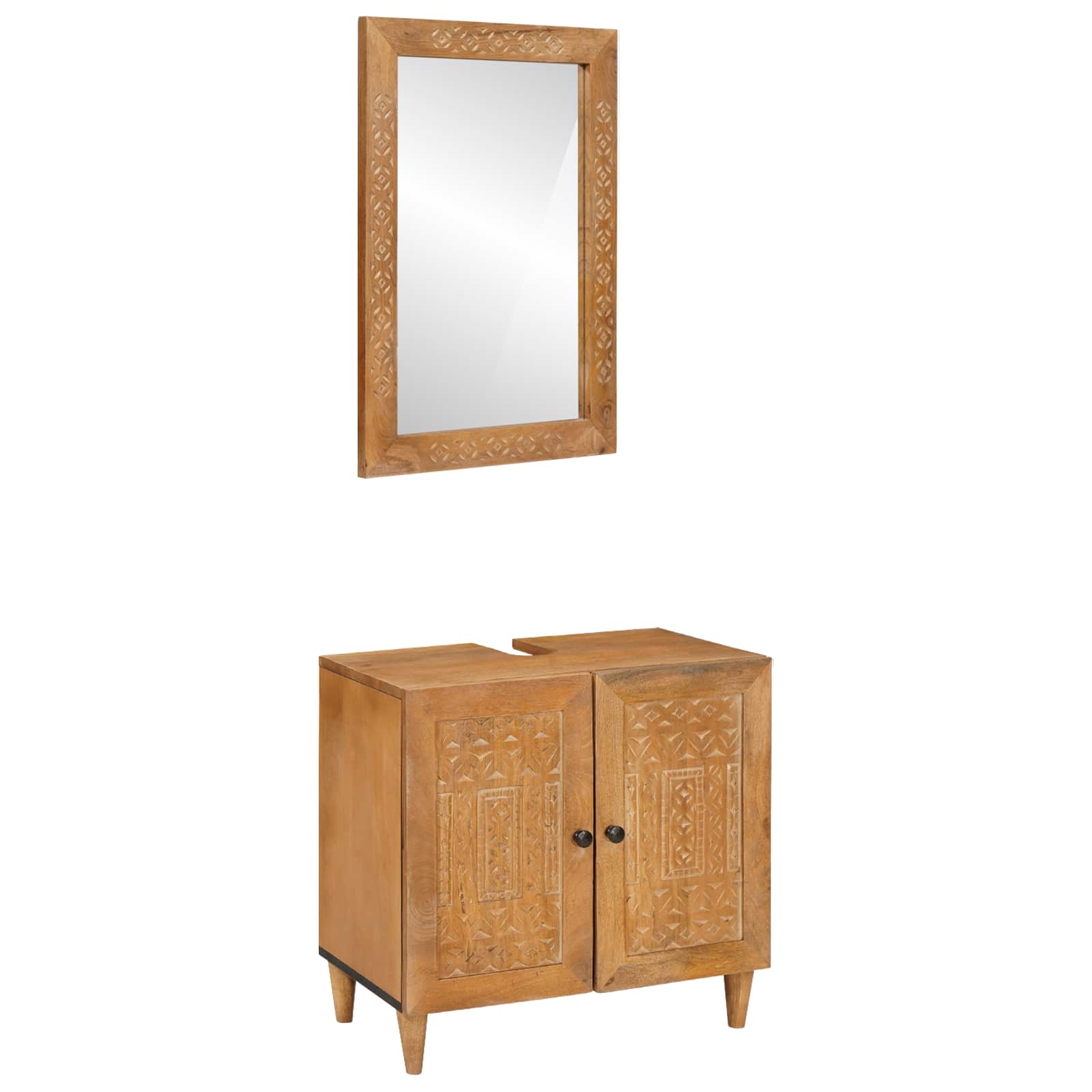Badkamermeubelset met plank met opslag 2 pcs Bruin Bewerkt hout is nu te koop bij PeponiXL, paradijselijk wonen!